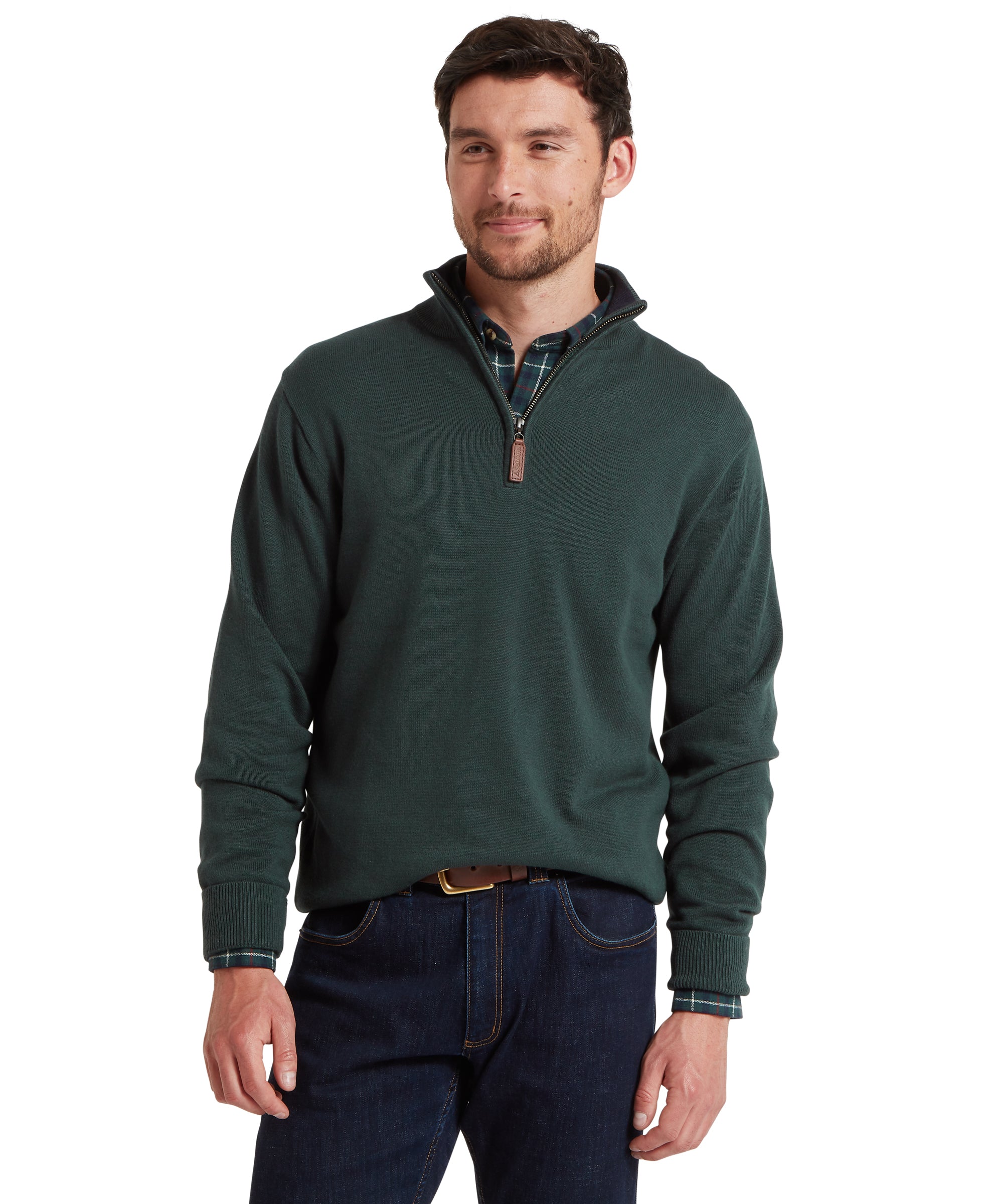 Calton Cotton Cashmere Quarter Zip Jumper - Botanical Green