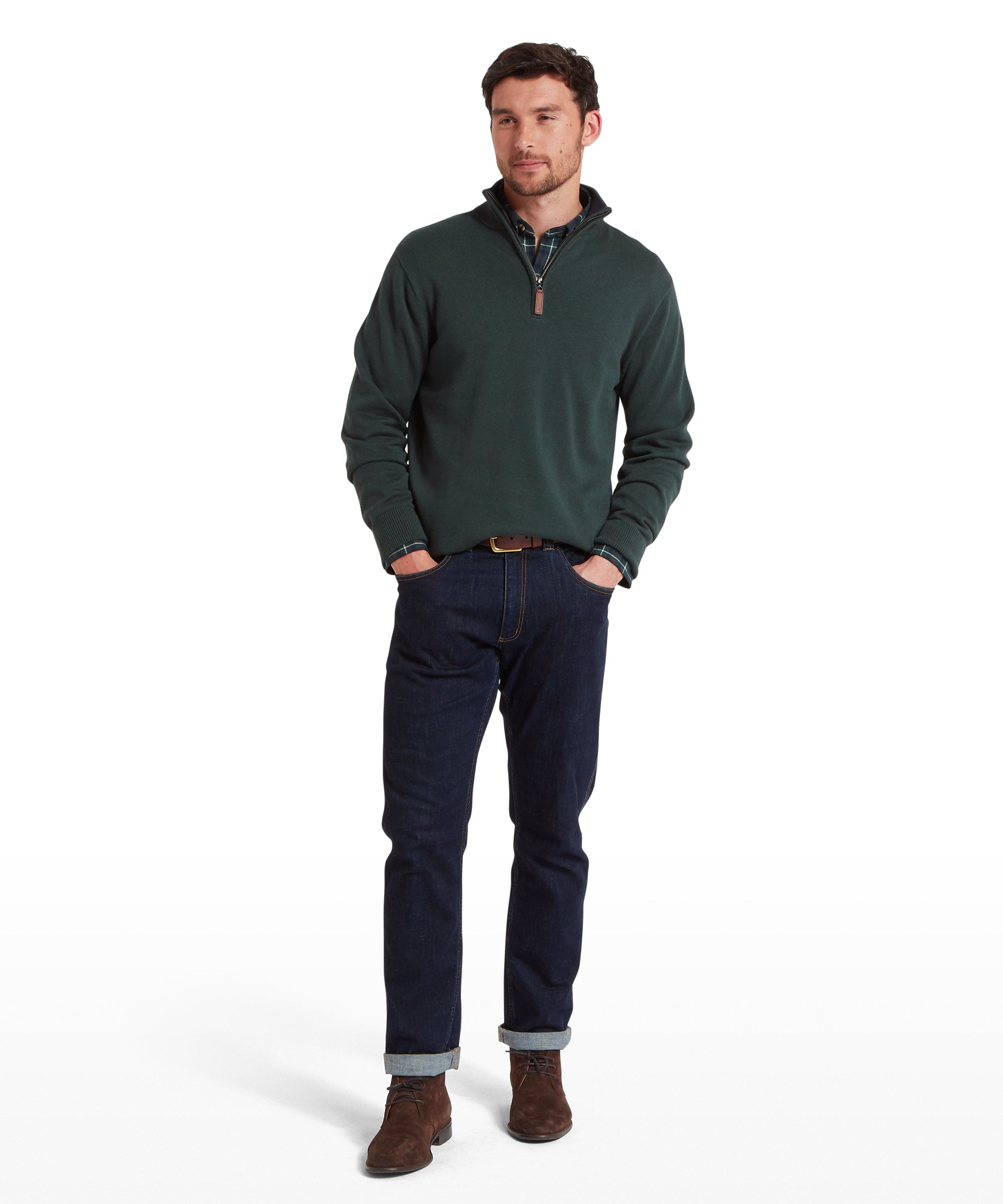 Calton Cotton Cashmere Quarter Zip Jumper - Botanical Green