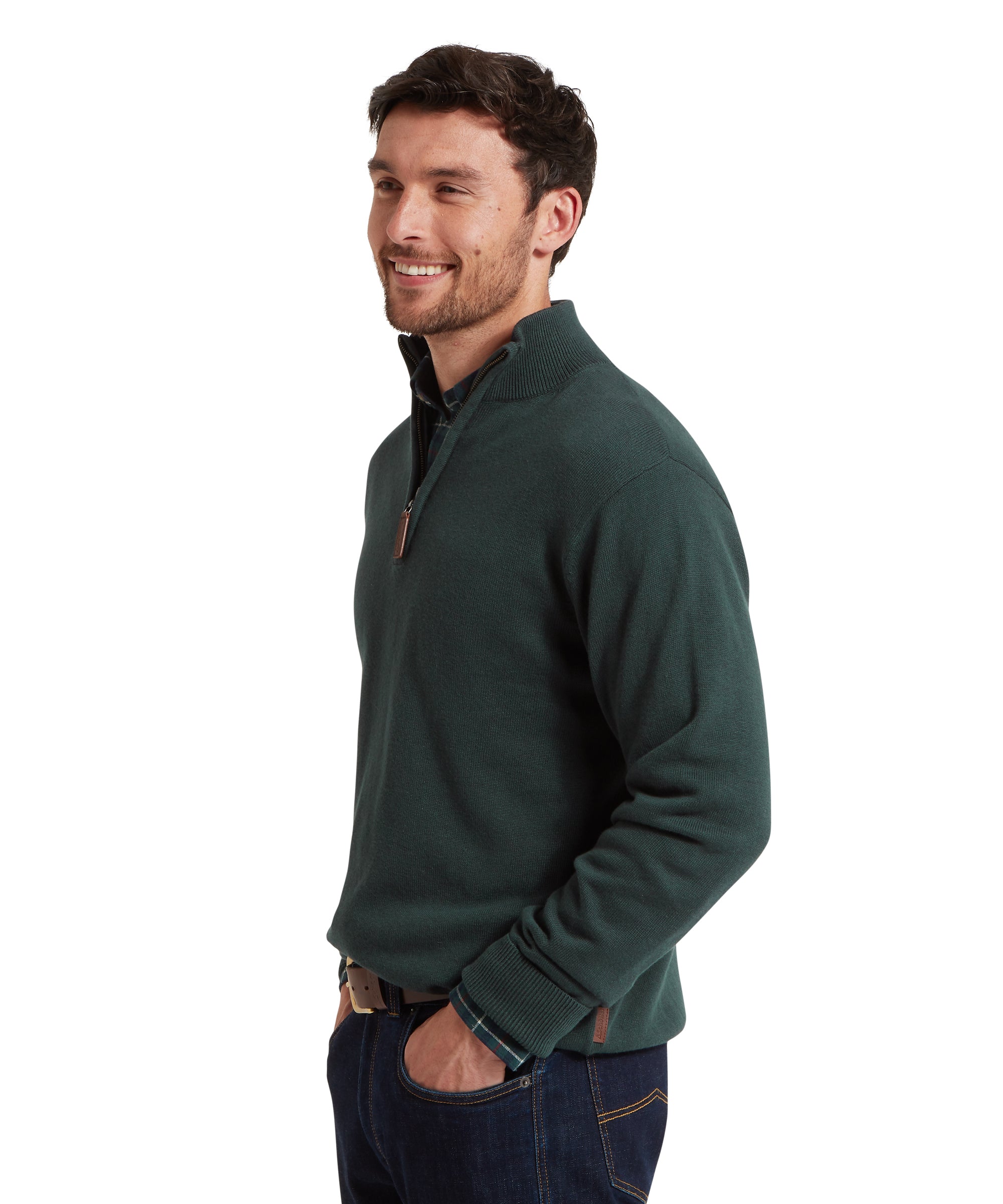 Calton Cotton Cashmere Quarter Zip Jumper - Botanical Green