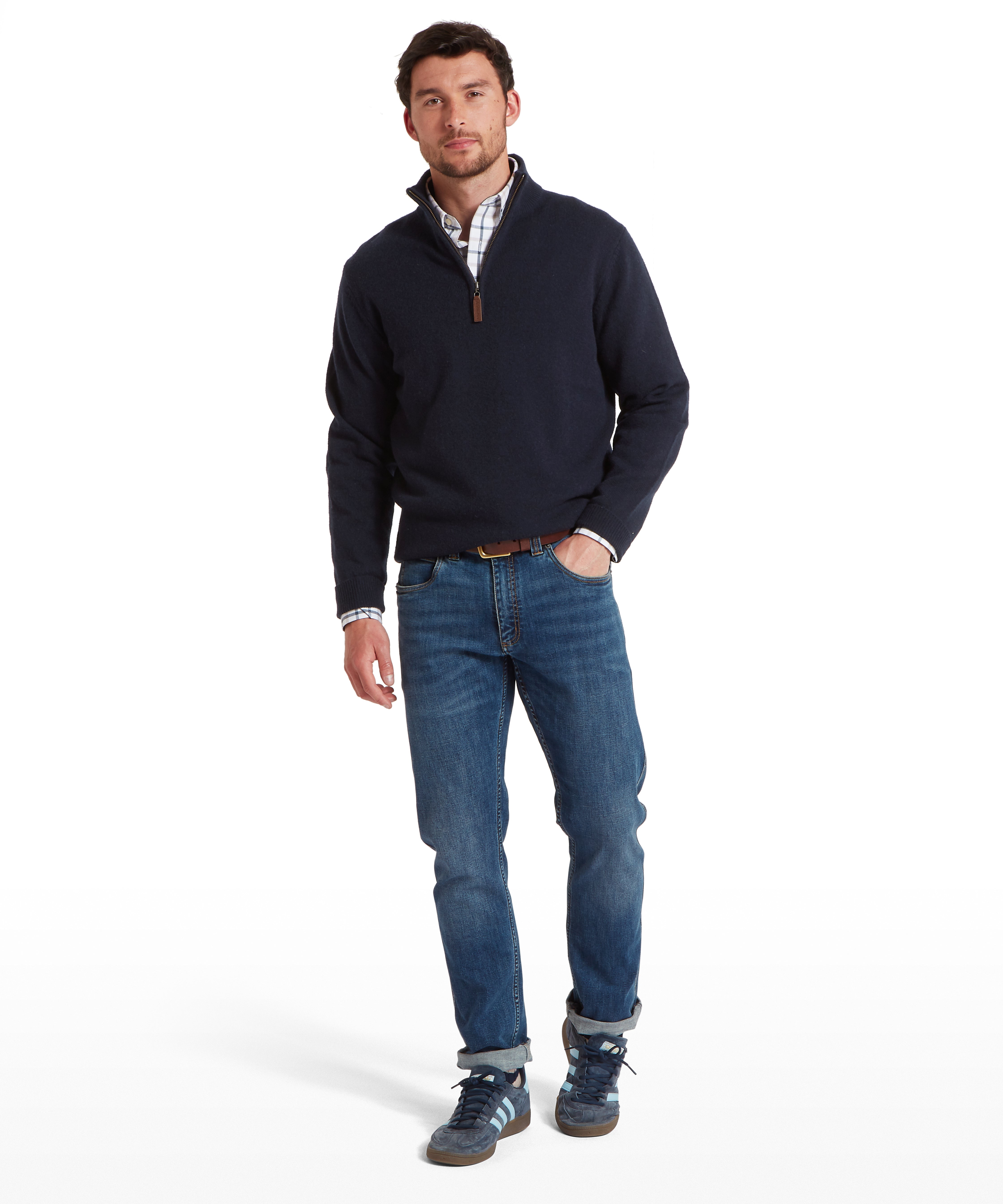 Calton Cotton Cashmere Quarter Zip Jumper - Navy