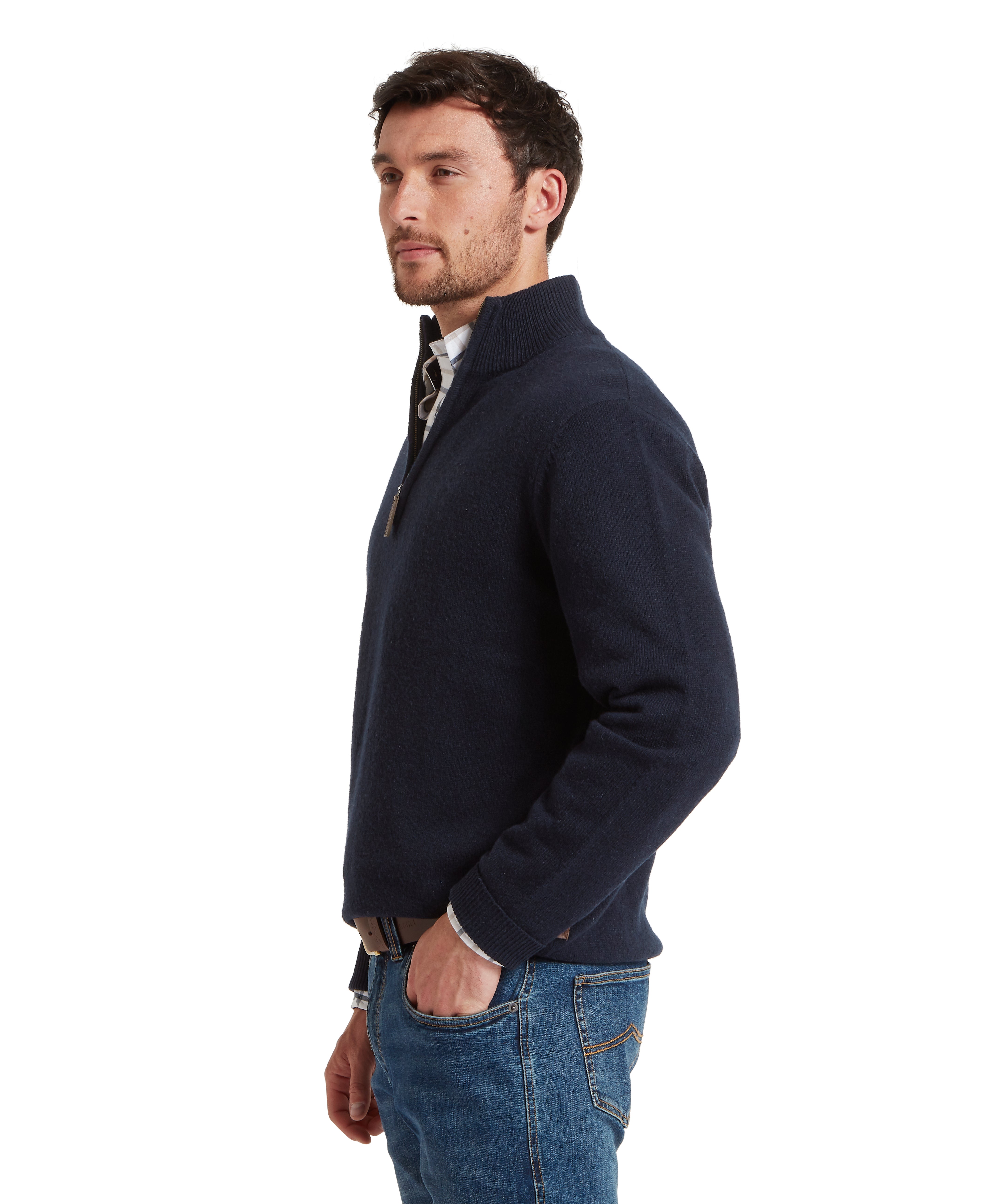 Calton Cotton Cashmere Quarter Zip Jumper - Navy
