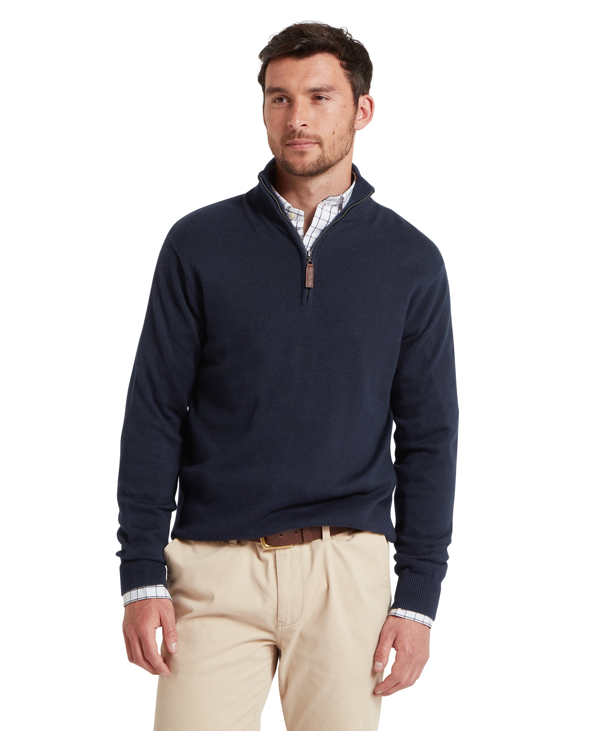 Calton Cotton Cashmere Cable Quarter Zip Jumper - Navy
