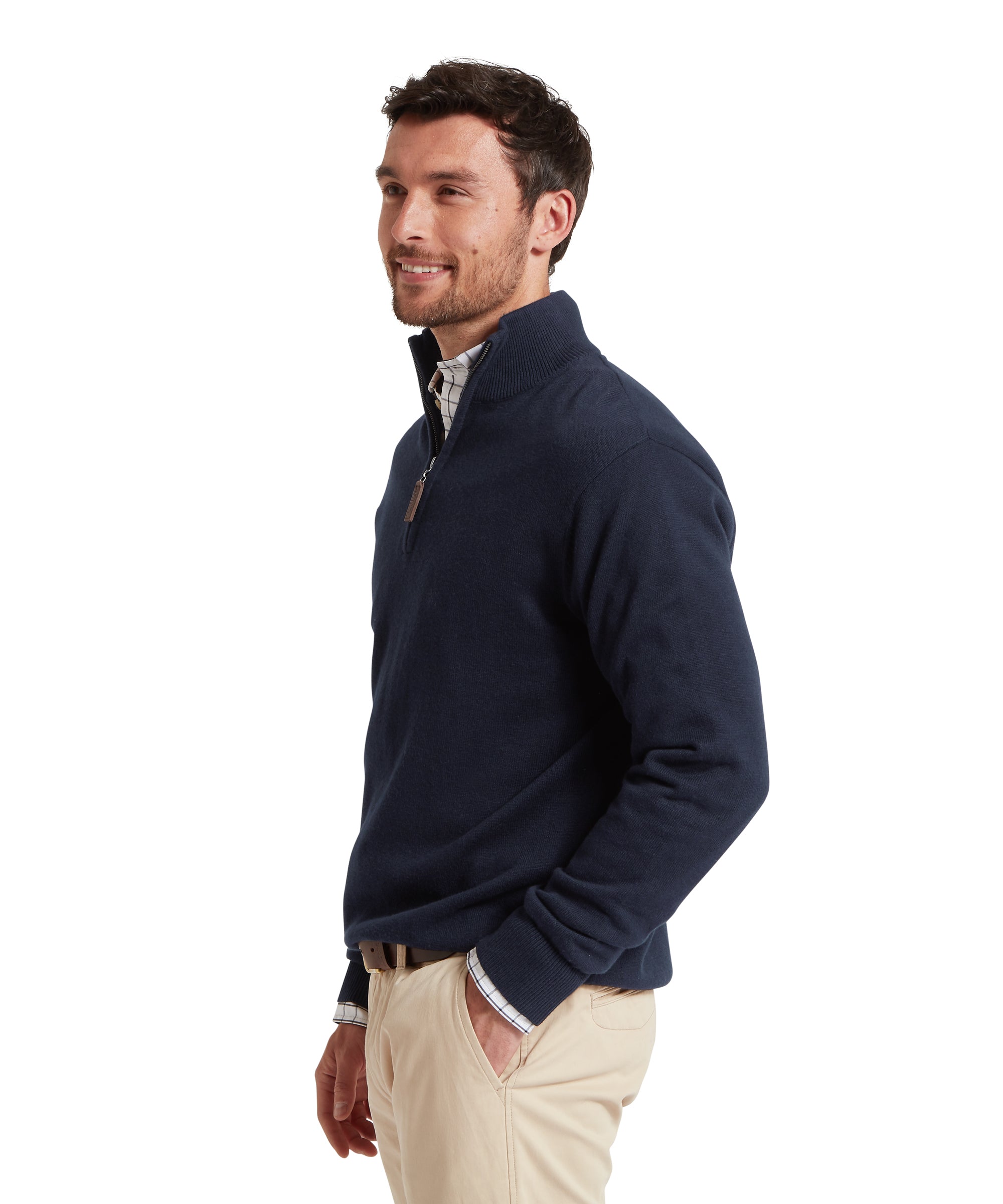Calton Cotton Cashmere Cable Quarter Zip Jumper - Navy