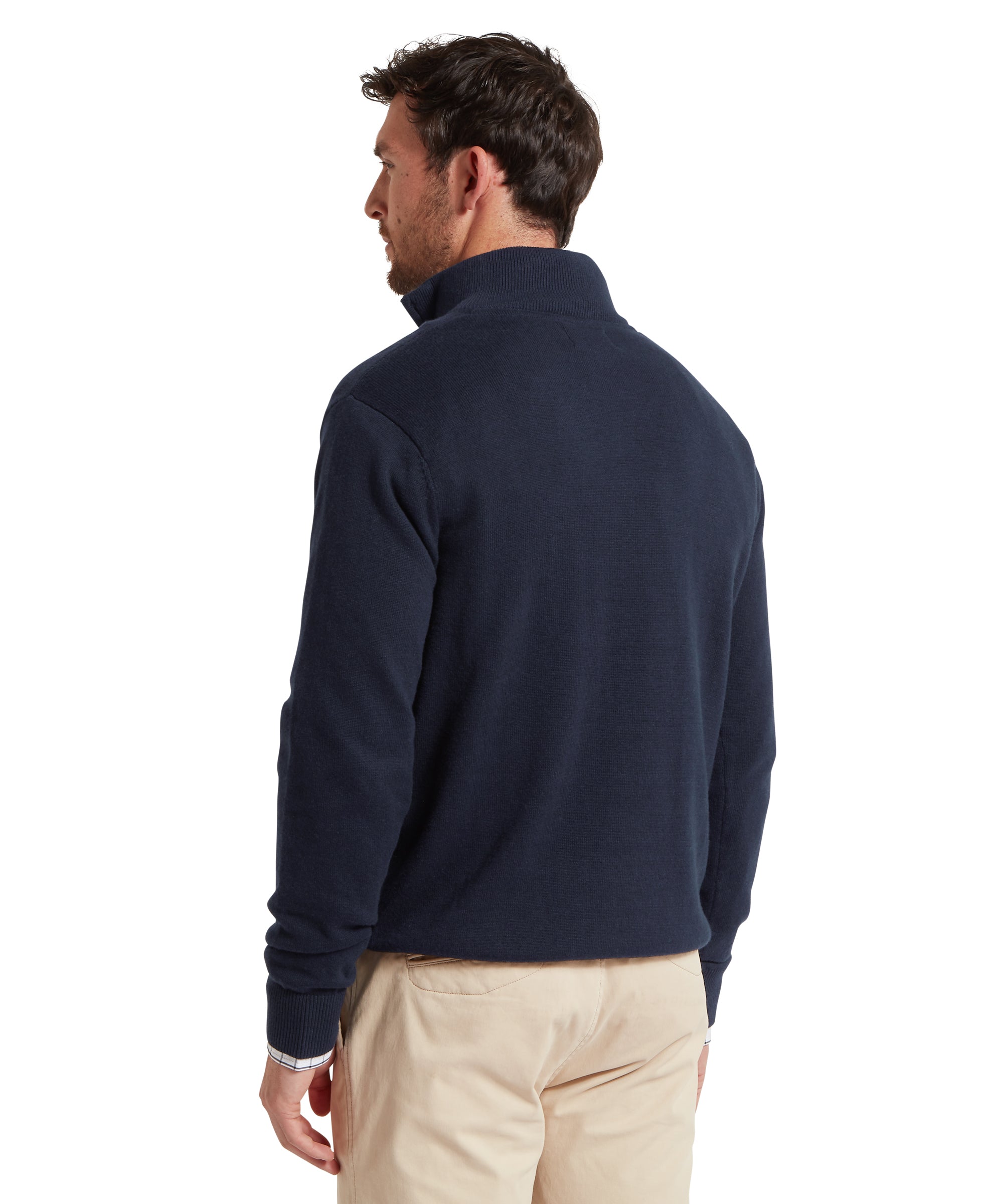 Calton Cotton Cashmere Cable Quarter Zip Jumper - Navy