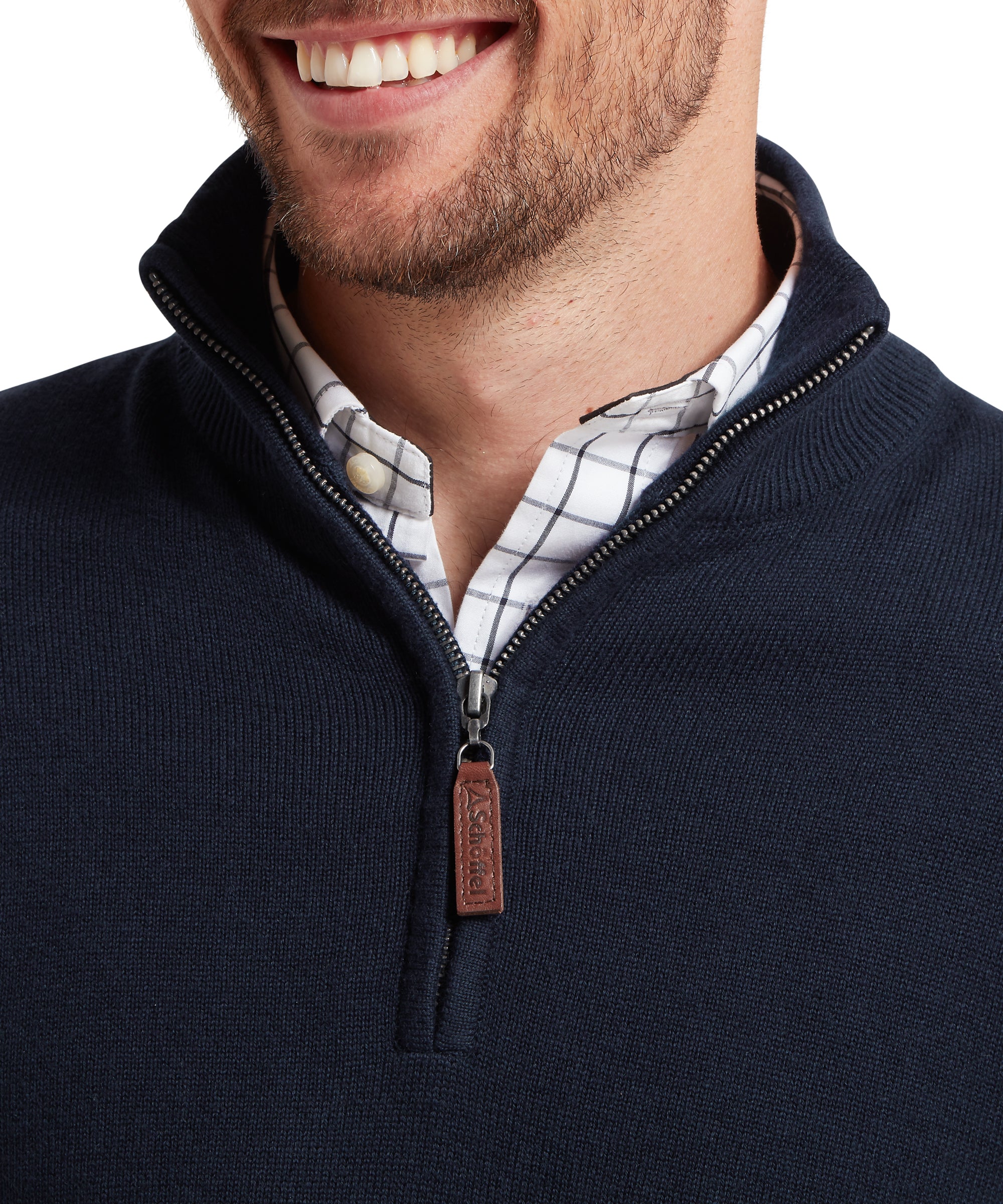 Calton Cotton Cashmere Cable Quarter Zip Jumper - Navy