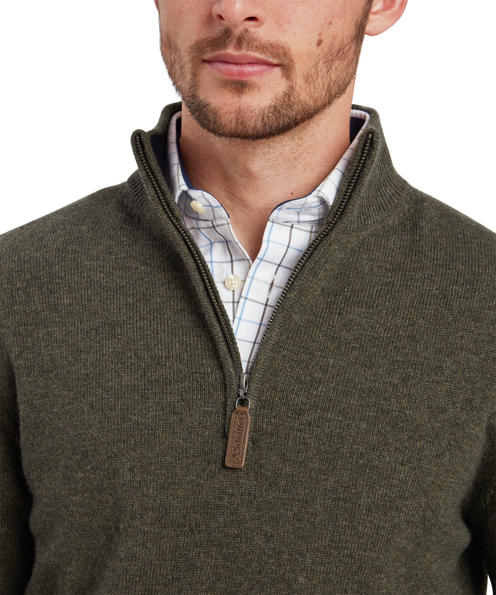 Mens Calton Cotton Cashmere Quarter Zip Sweater Green | Schöffel
