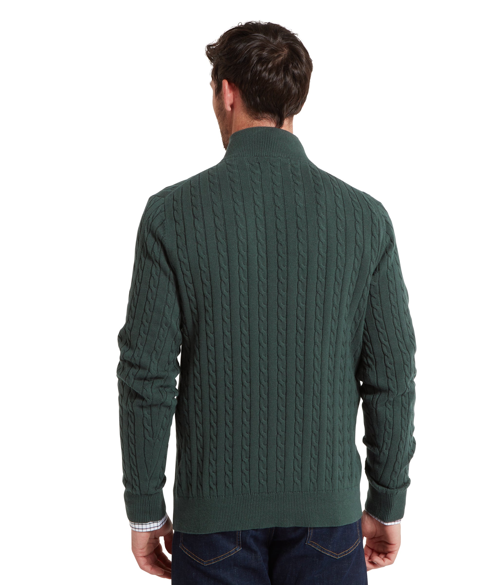 Calton Cotton Cashmere Cable Quarter Zip Jumper - Botanical Green
