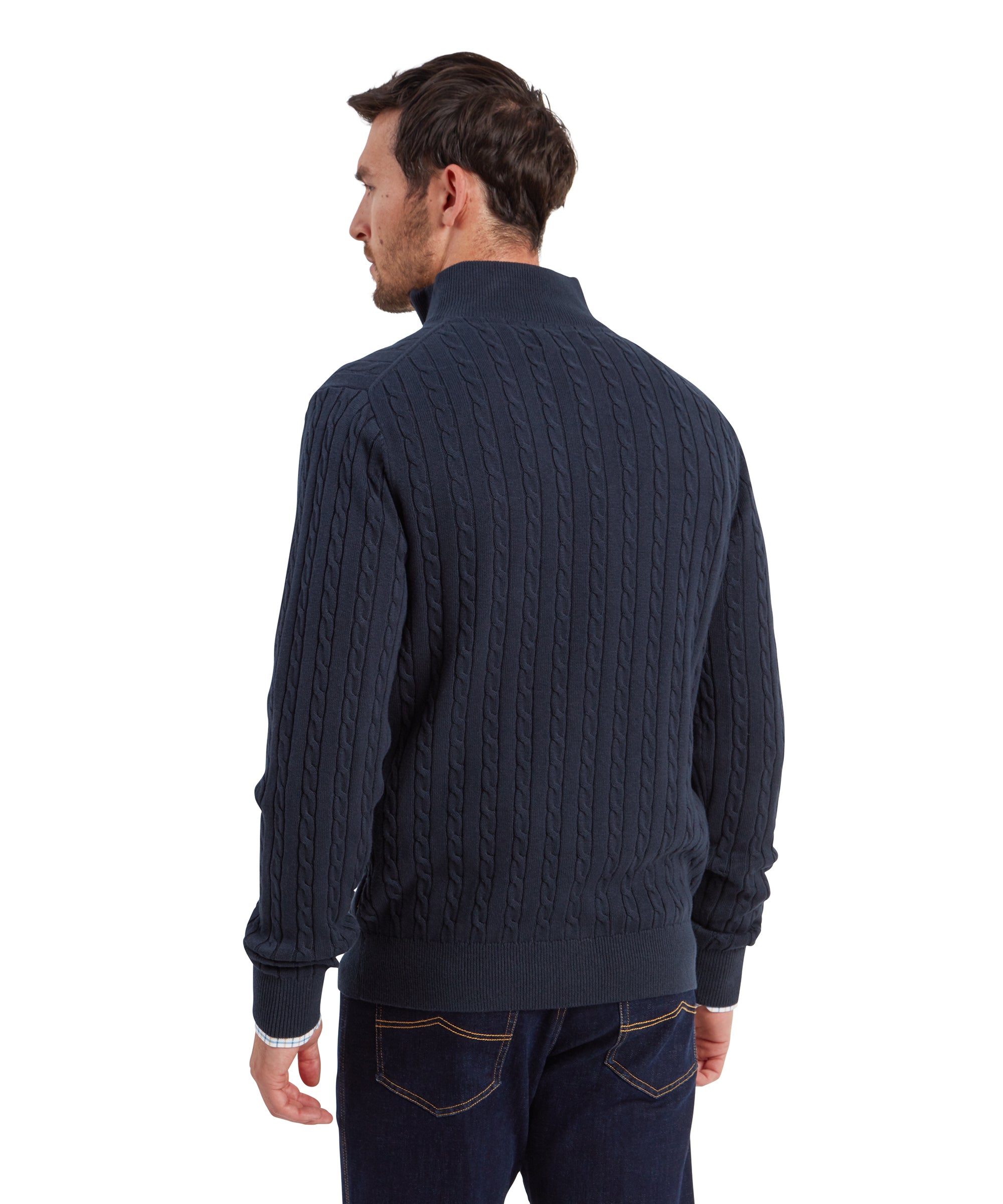 Men s Calton Cotton Cable Quarter Zip Sweater Blue Schoffel Country US