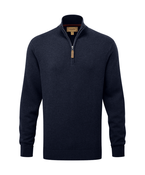 Men s Cotton Quarter Zip Jumper Navy Schoffel Country
