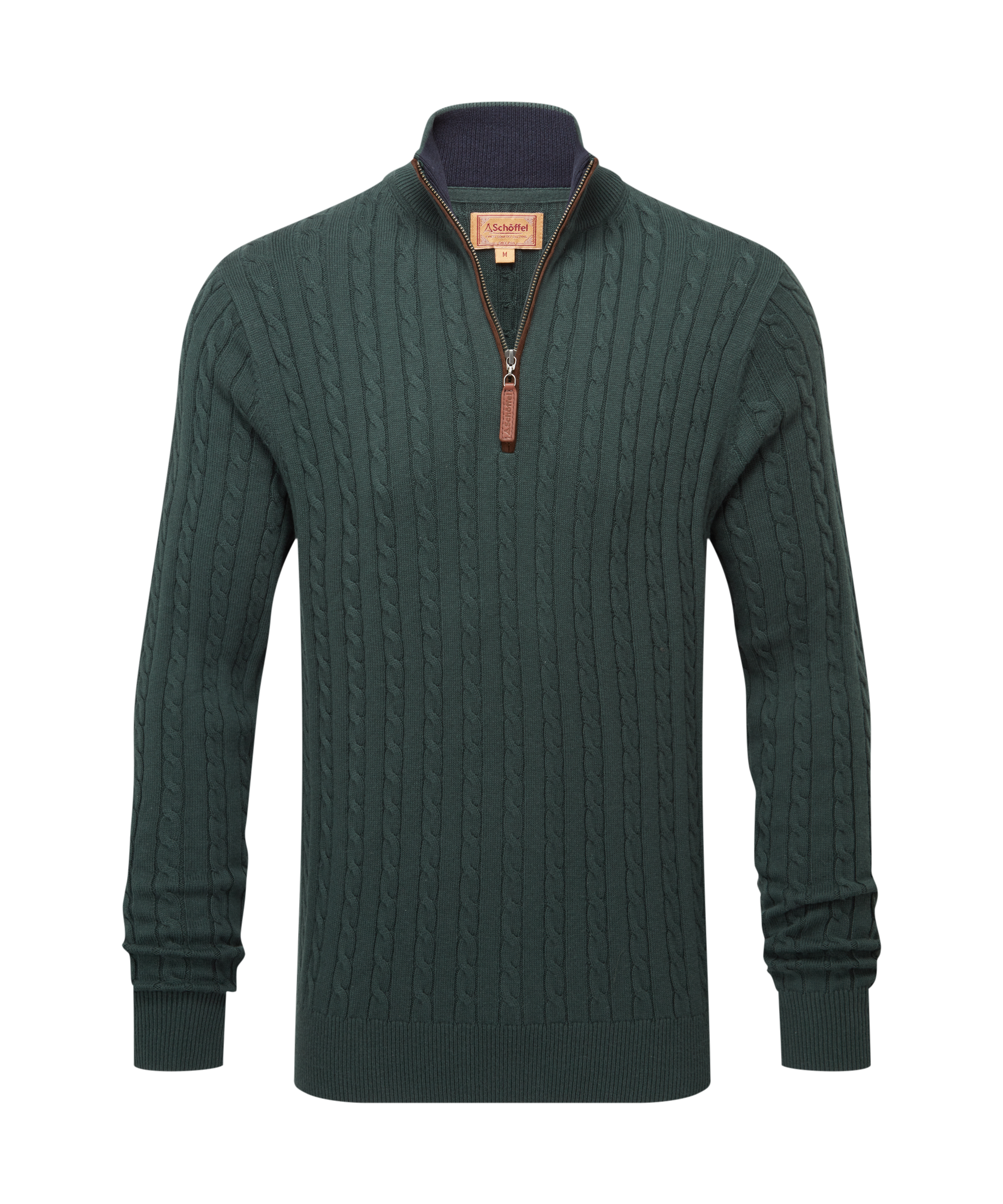 Calton Cotton Cashmere Cable Quarter Zip Jumper - Botanical Green