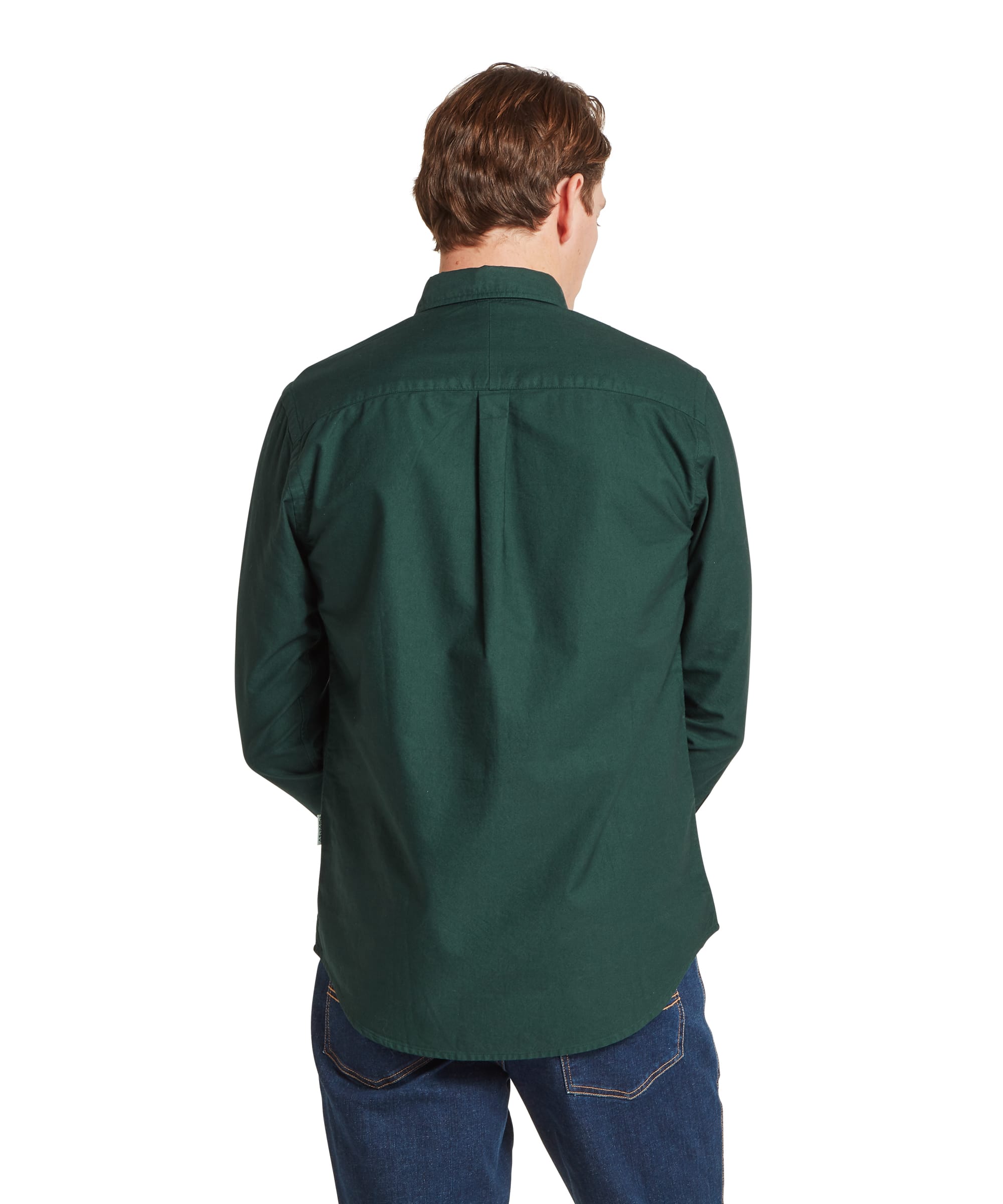 Schöffel Men's Cavendish Oxford Shirt in Green — rear view showing classic oxford back pleat, curved hem and button-down collar detail