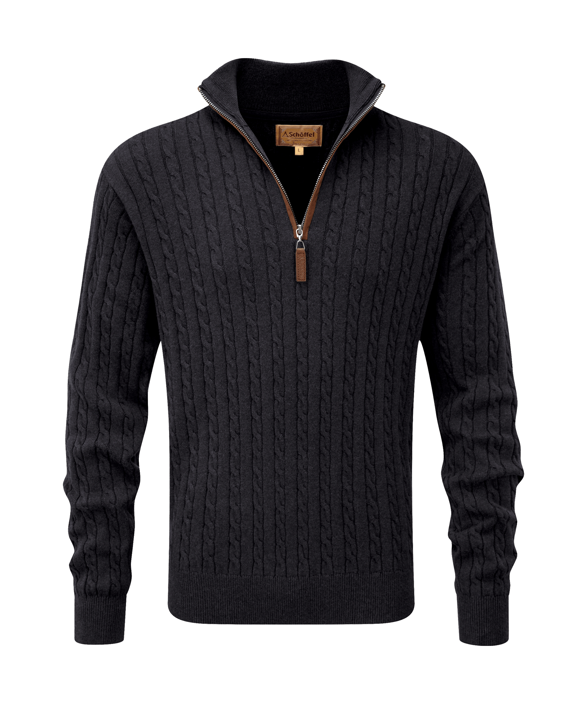 Cotton Cashmere Cable Quarter Zip Jumper Charcoal
