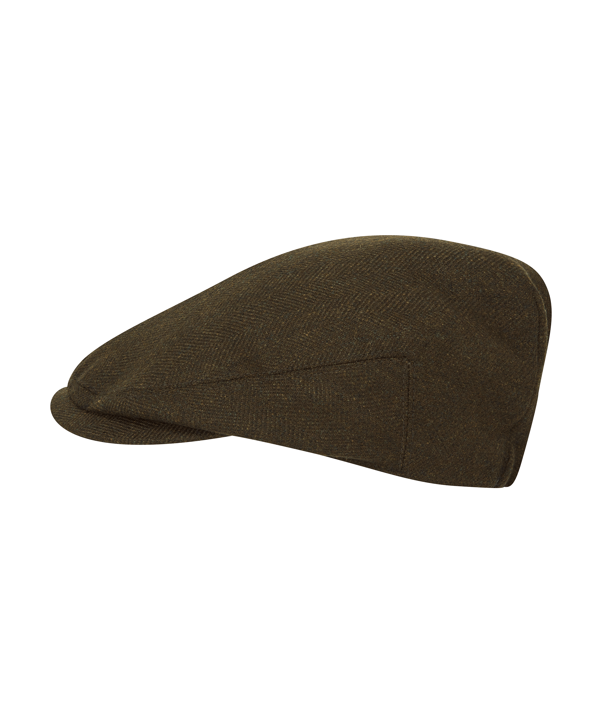 Schöffel classic country flat cap in dark olive tweed with a structured brim and traditional panelled crown