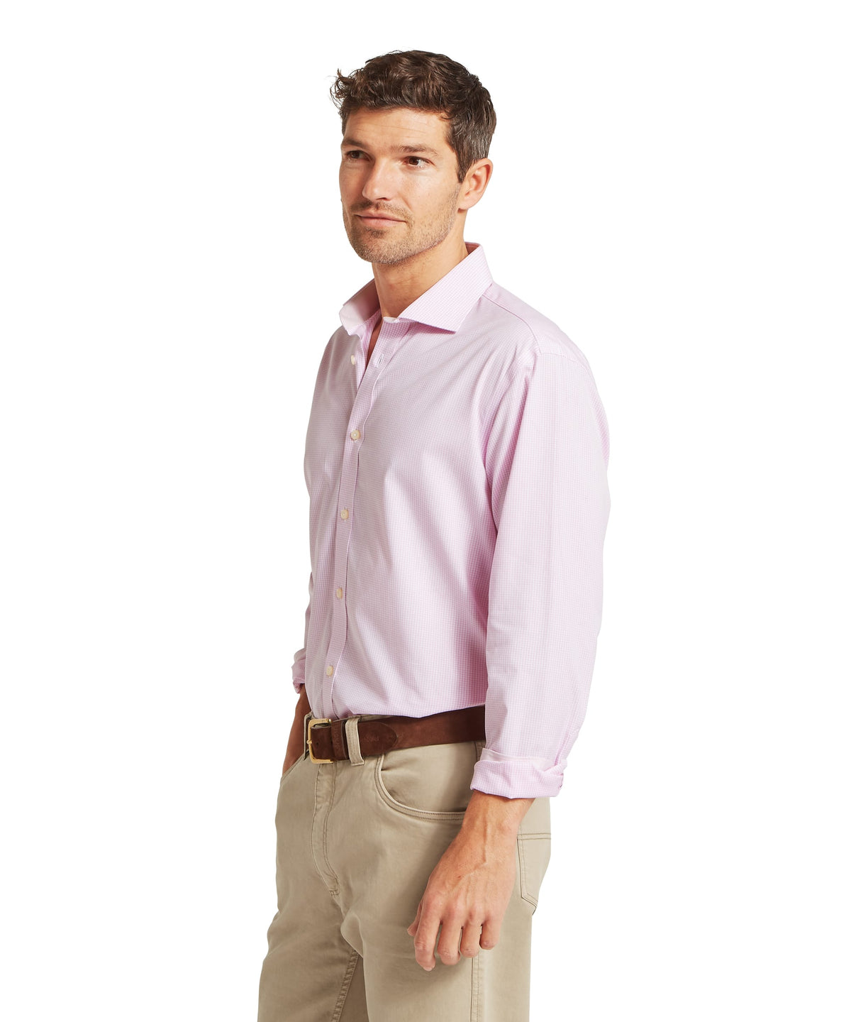 Schöffel Greenwich Tailored Shirt for men in Pink, cutaway collar, paired with chinos