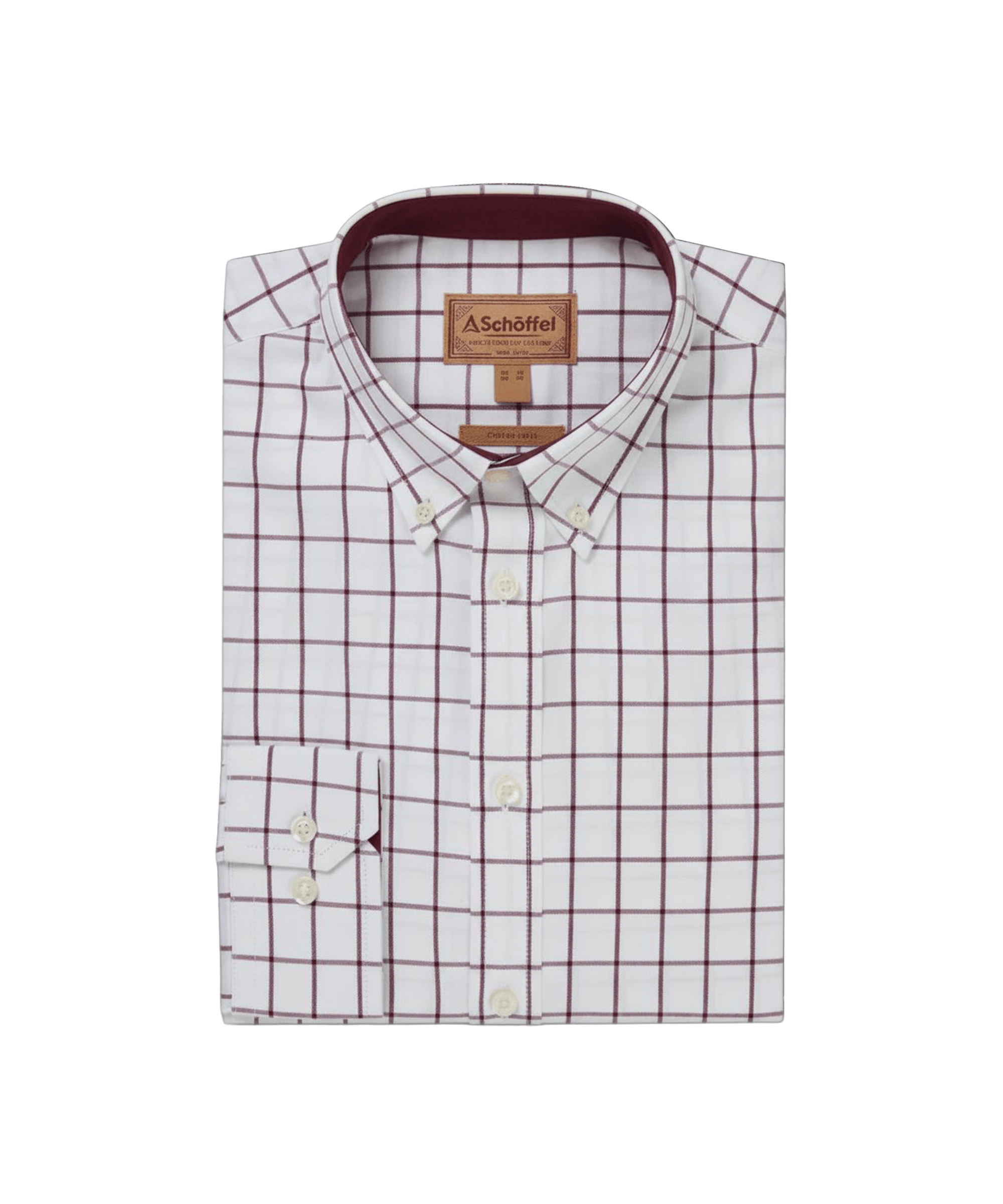 Checkered shirt with brand label on a white background