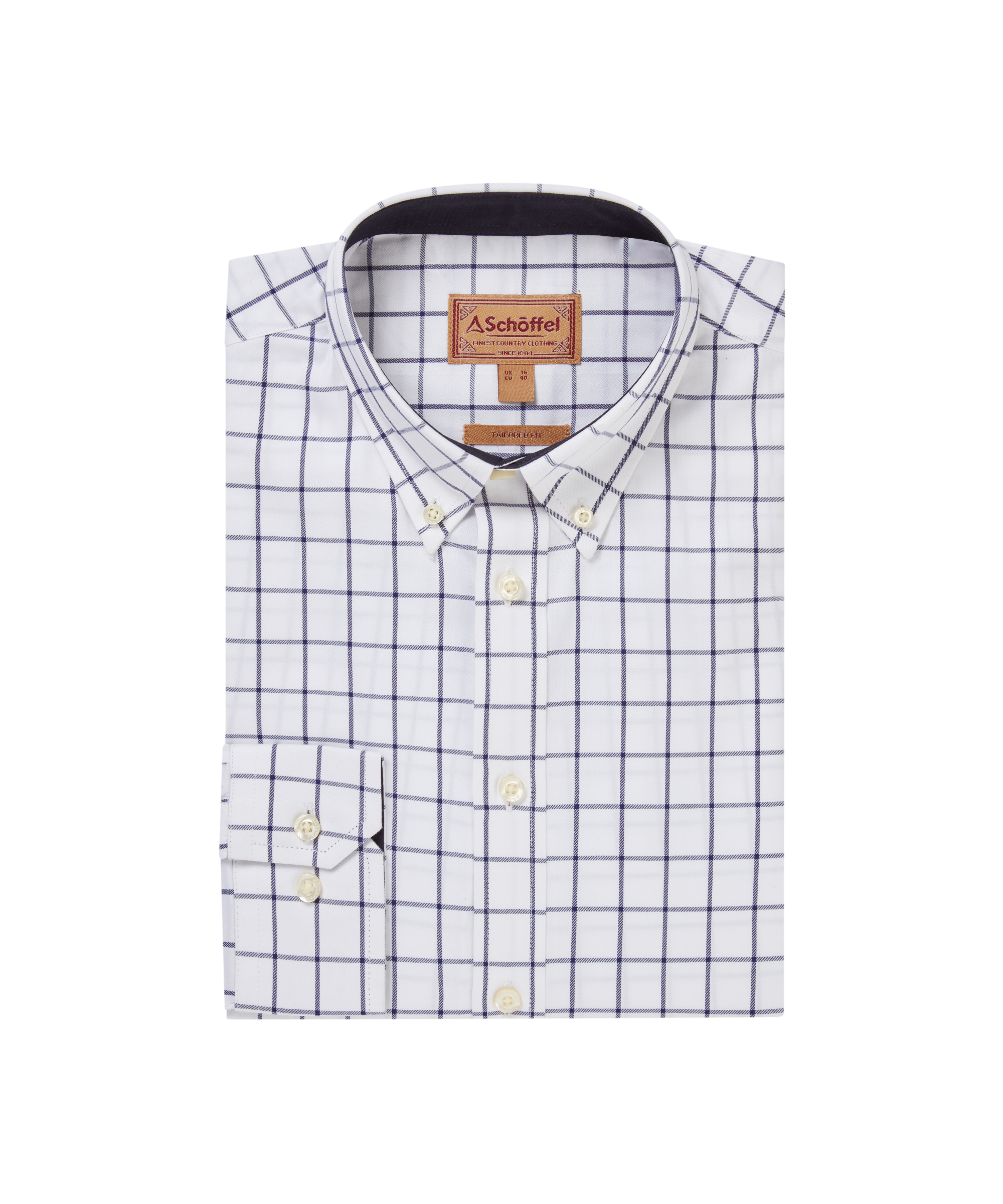 Checkered shirt with brand label on a white background