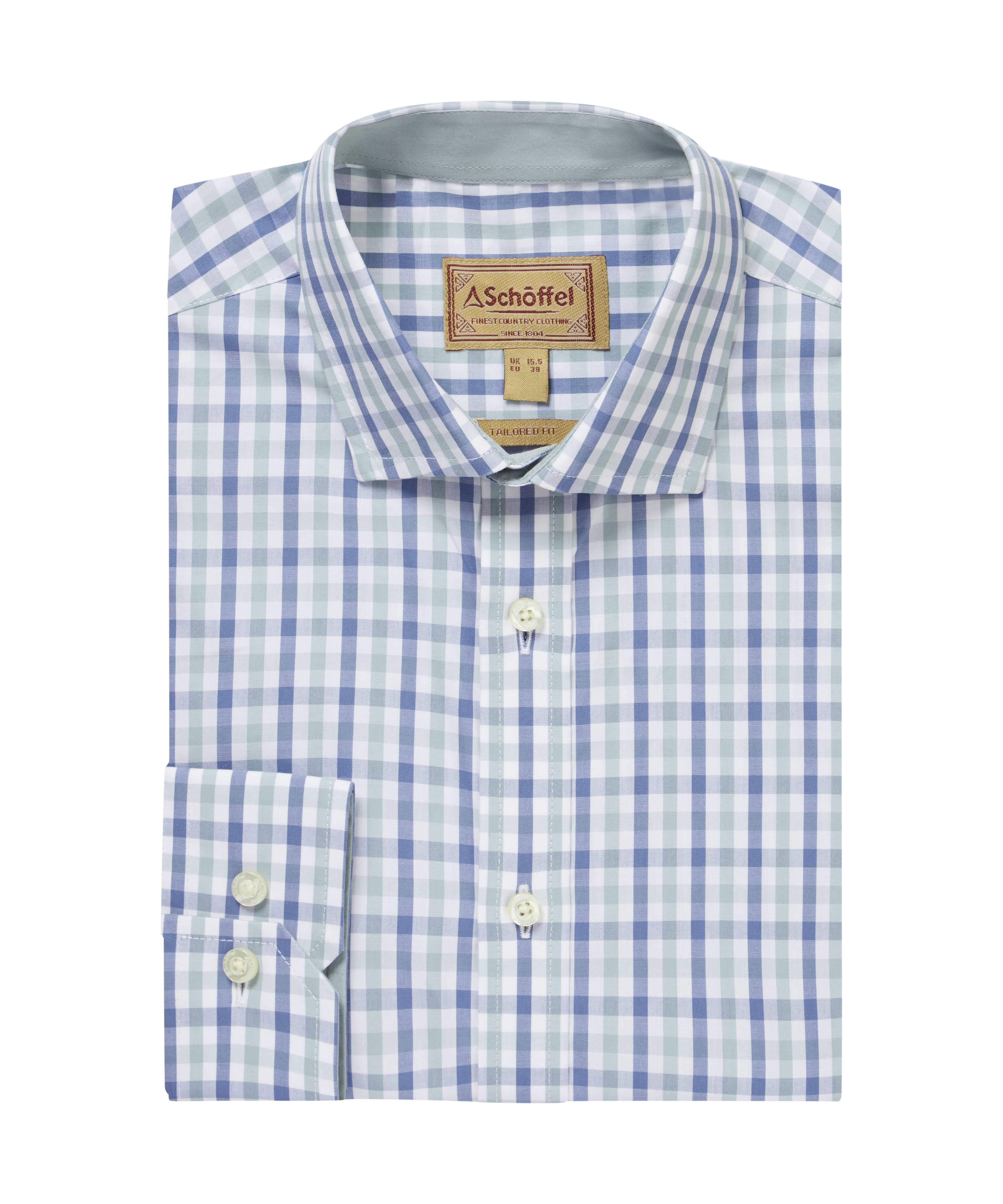 Blue and white checked shirt on a white background