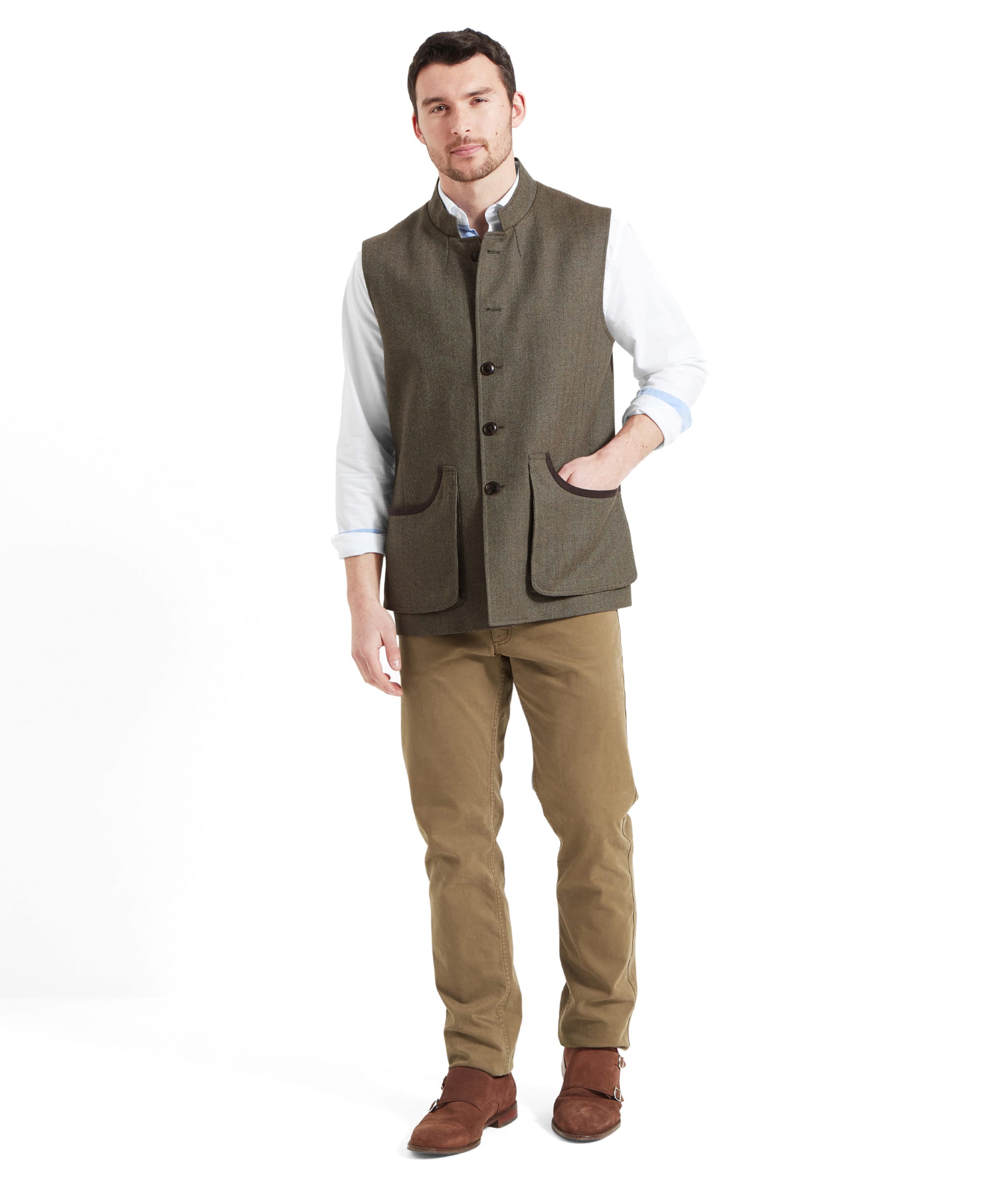 Men s Holcot Tweed Waistcoat Loden Green Schoffel Country