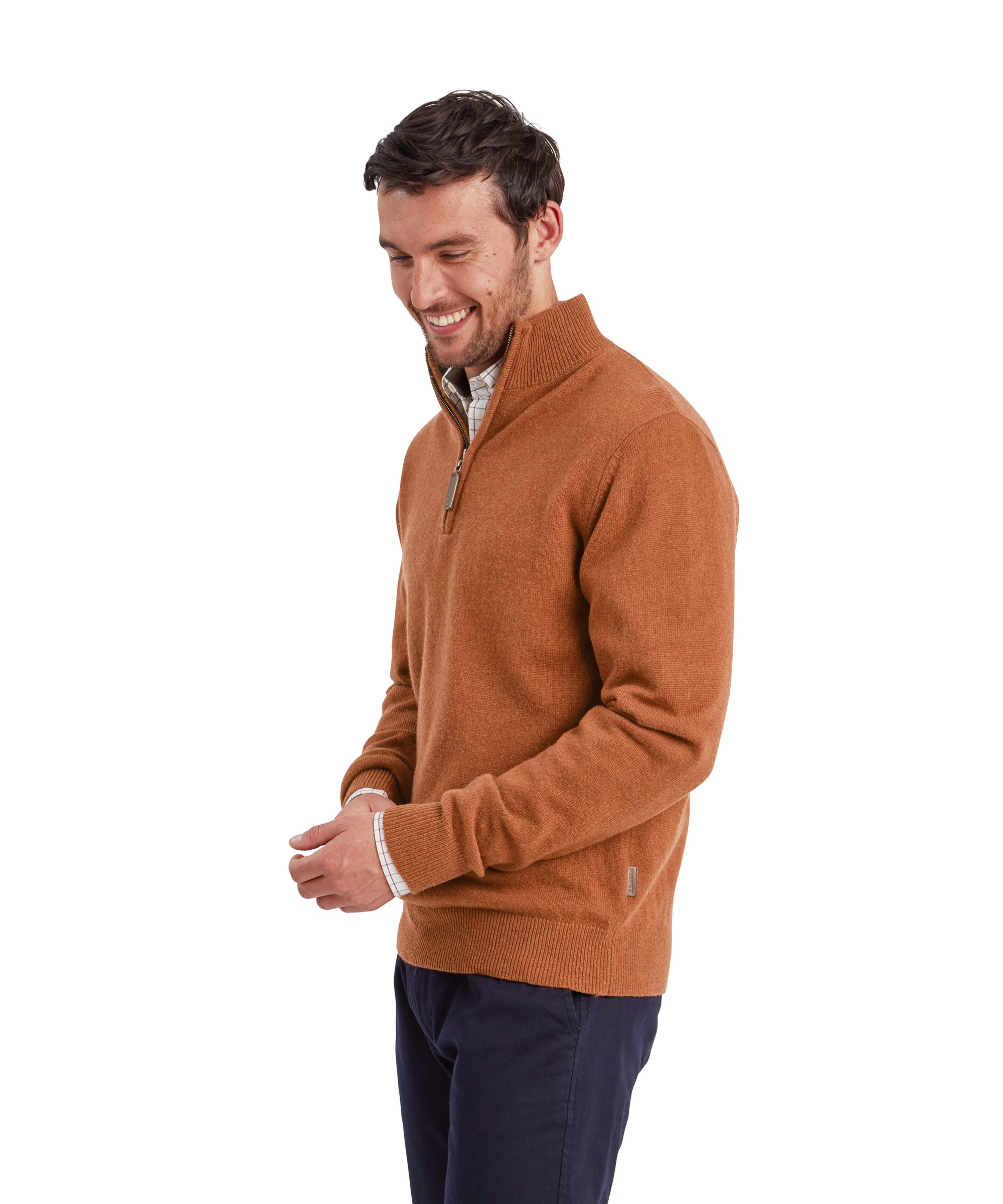 Men's Lambswool Quarter Zip Jumper Brick Red | Schöffel Country
