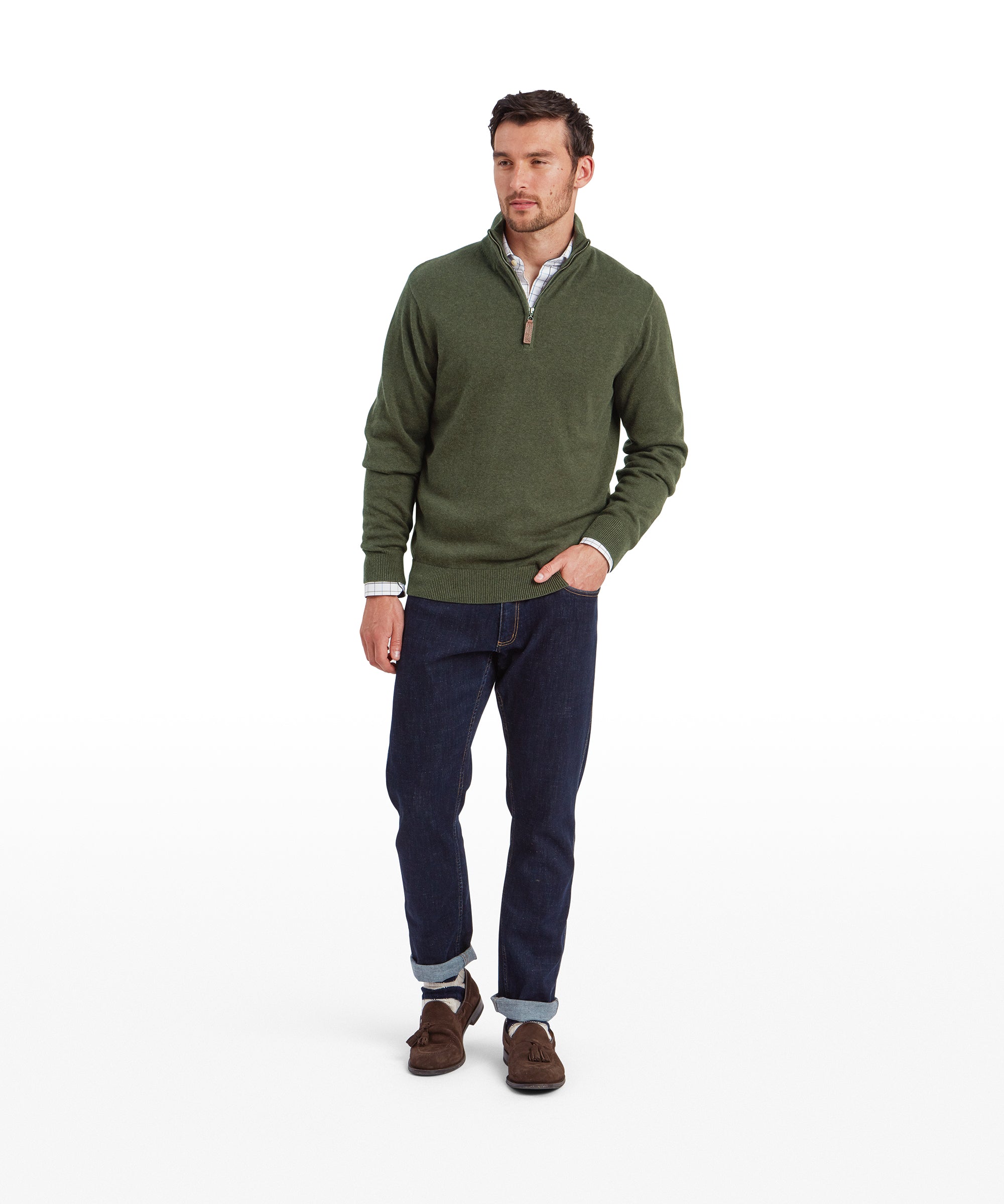 Men's Lewis Lambswool Quarter Zip Sweater Green | Schöffel