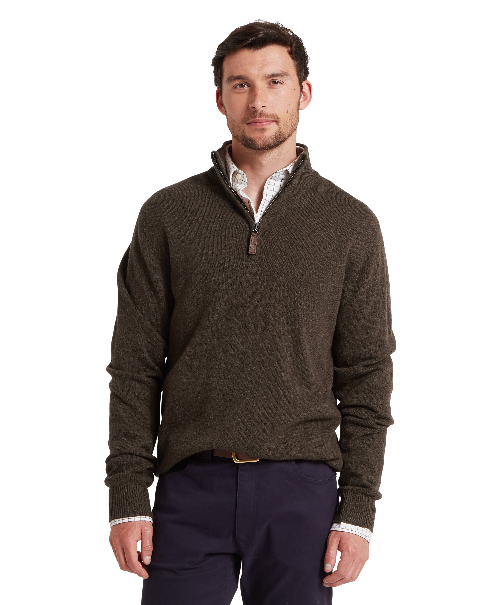 Lewis Lambswool Quarter Zip Jumper - Chocolate