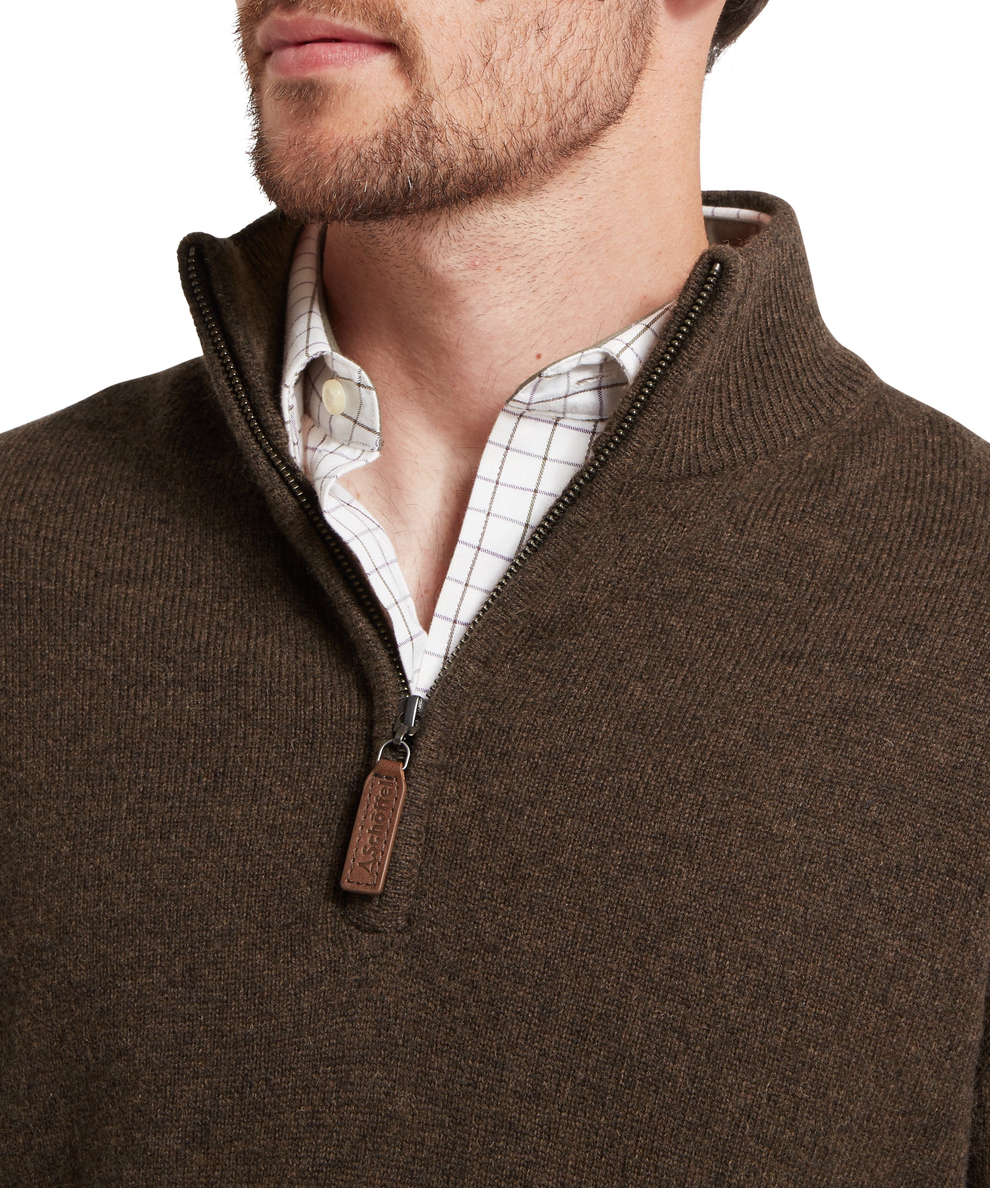 Lewis Lambswool Quarter Zip Jumper - Chocolate