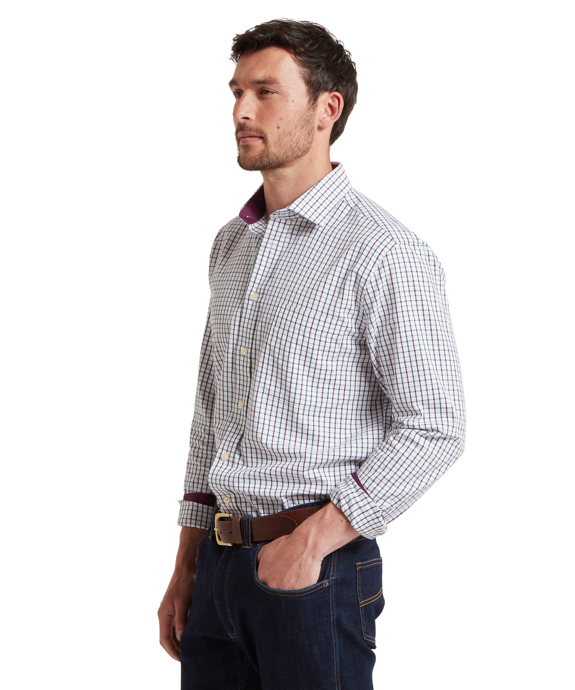 Milton Tailored Shirt - Plum/Botanical Green