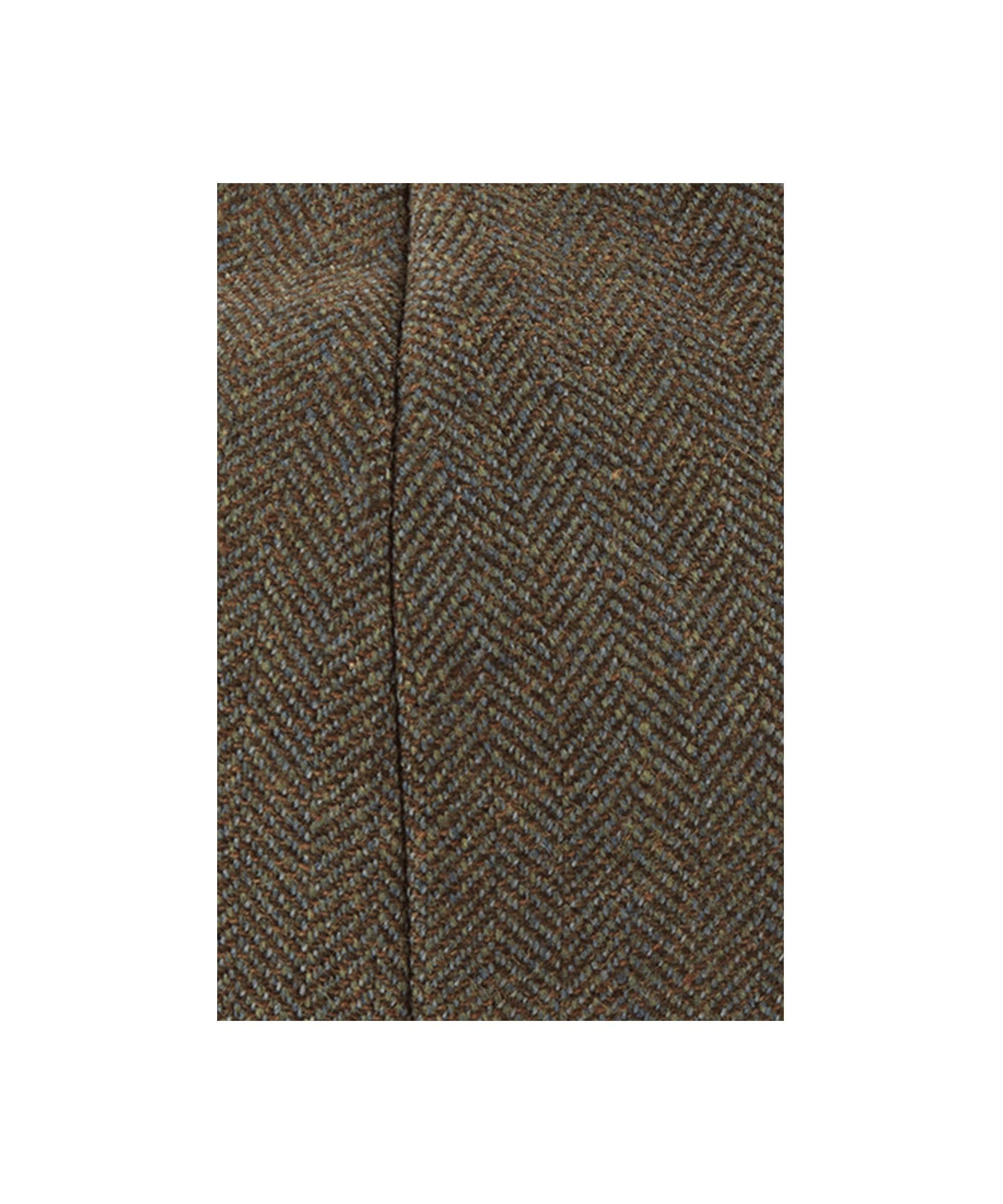 Schöffel Men's Newsboy Cap in Dark Green mixed herringbone tweed fabric close-up detail