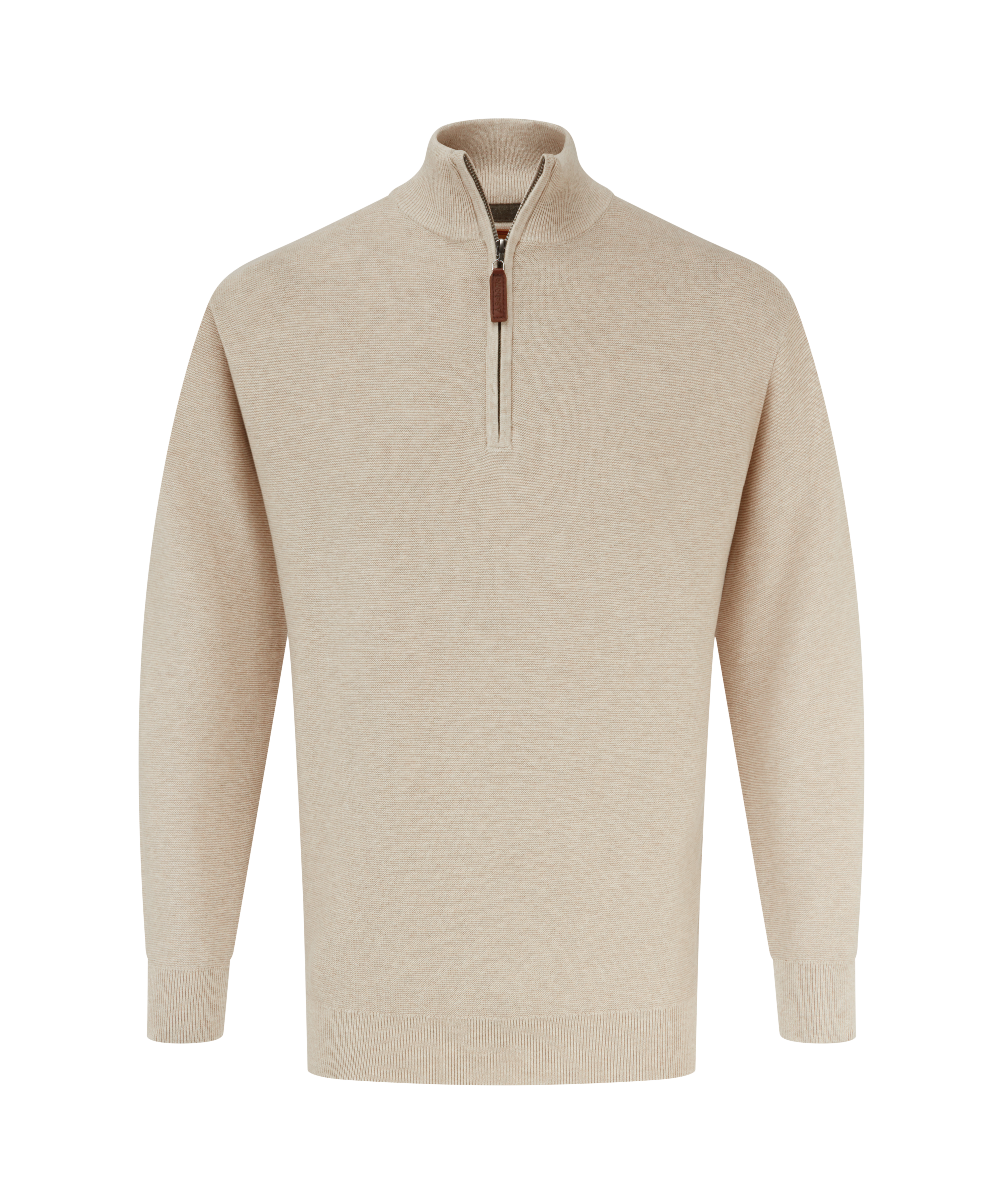 Beige half-zip jumper on a white background