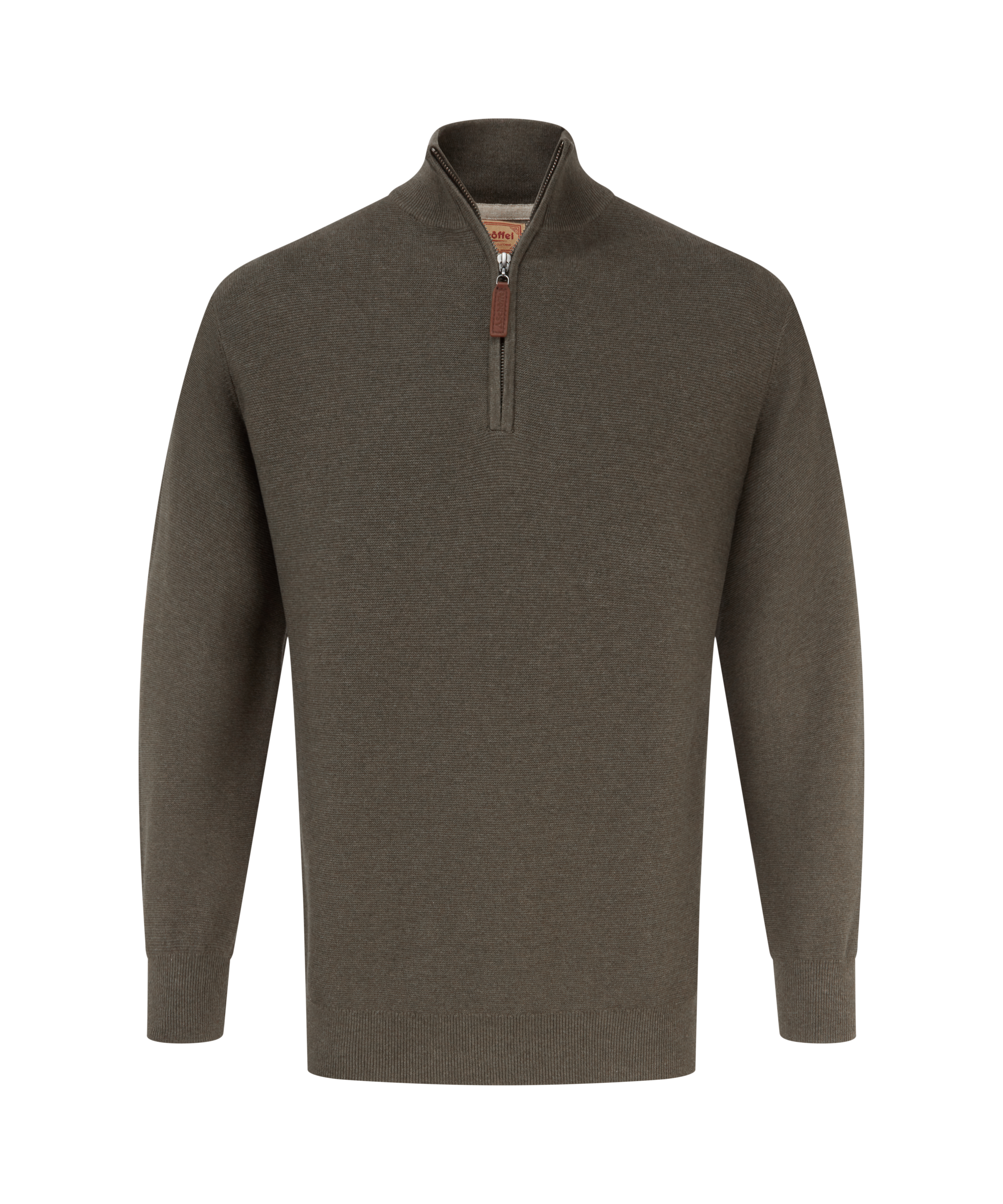 Green half-zip jumper on a white background