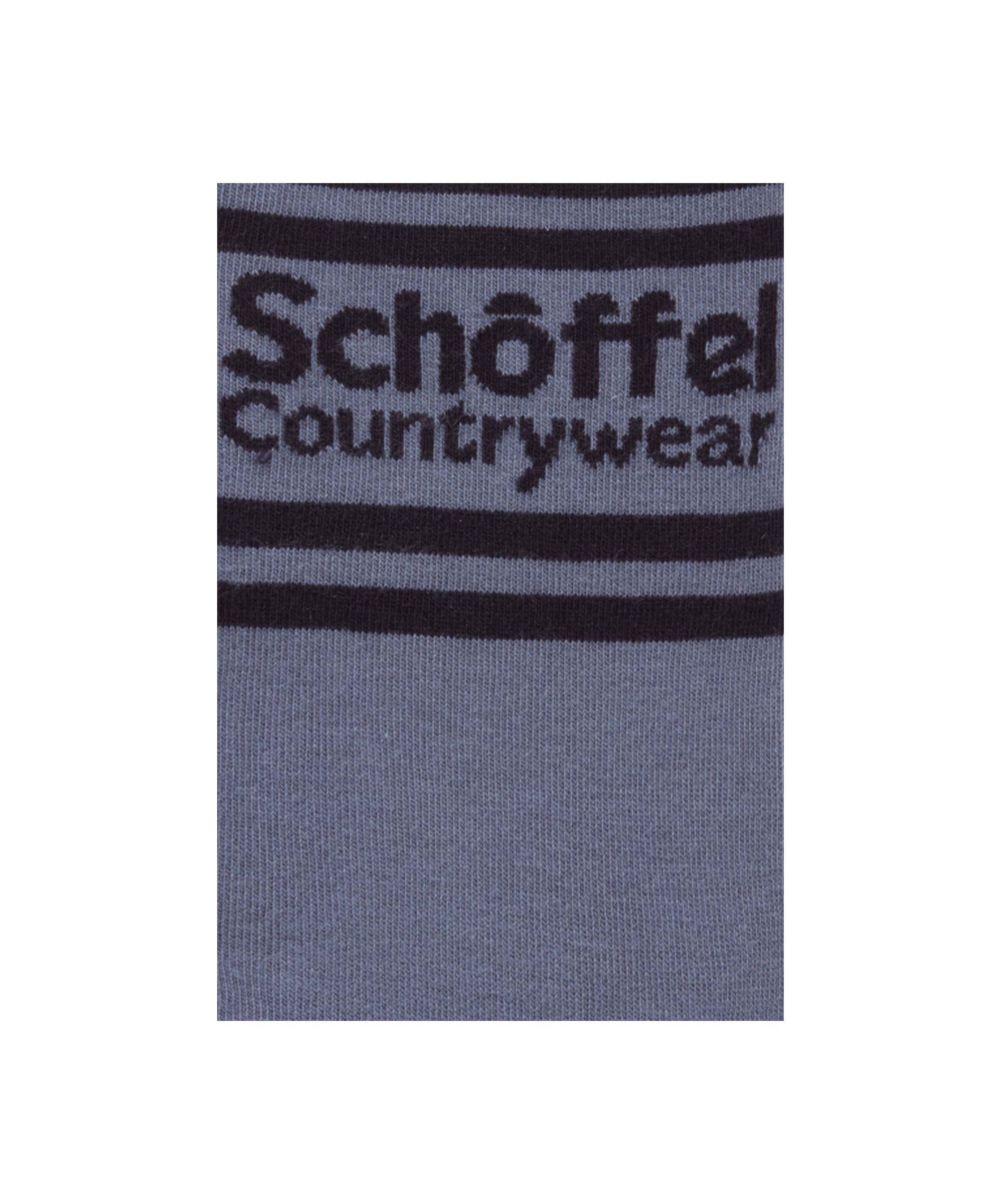 Schöffel Men's Single Cotton Socks in Blue with Schöffel Countrywear logo stripe close-up detail