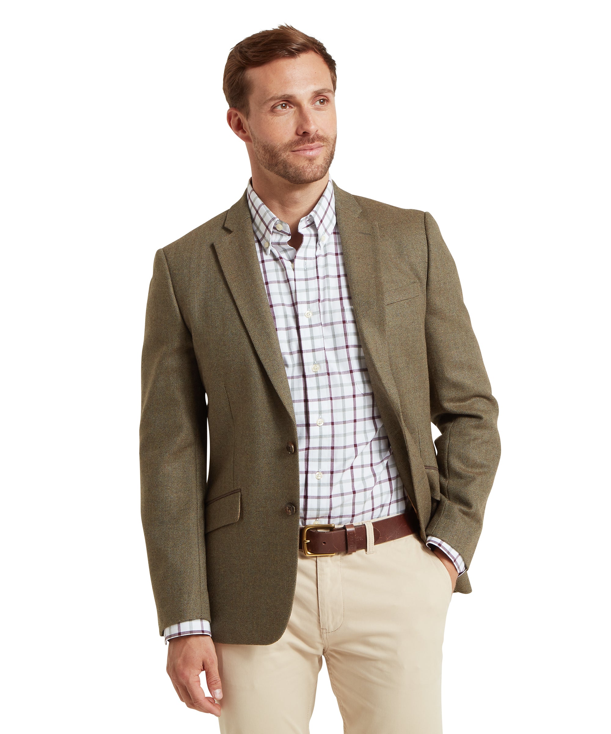 St Andrews Tweed Sports Jacket - Loden Green Herringbone Tweed