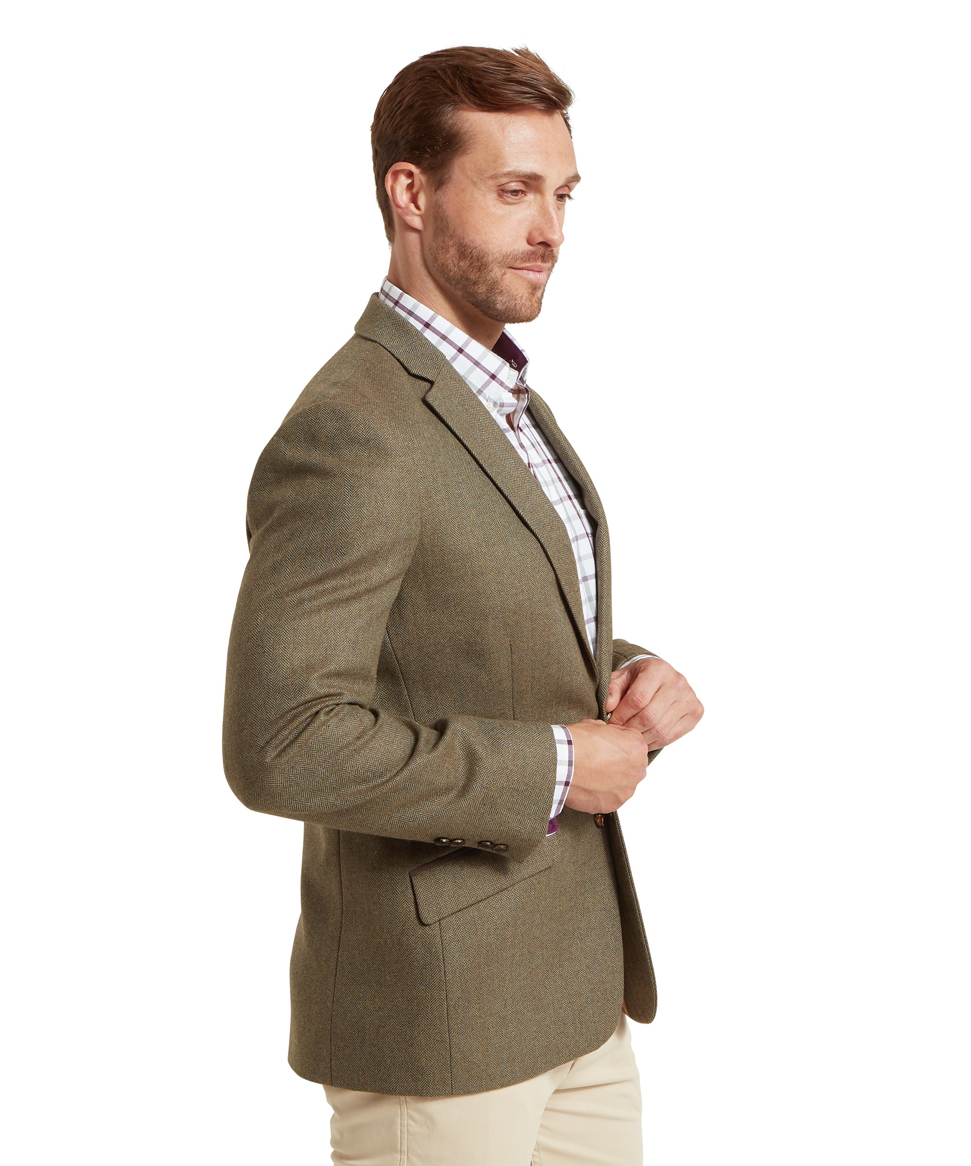 St Andrews Tweed Sports Jacket - Loden Green Herringbone Tweed