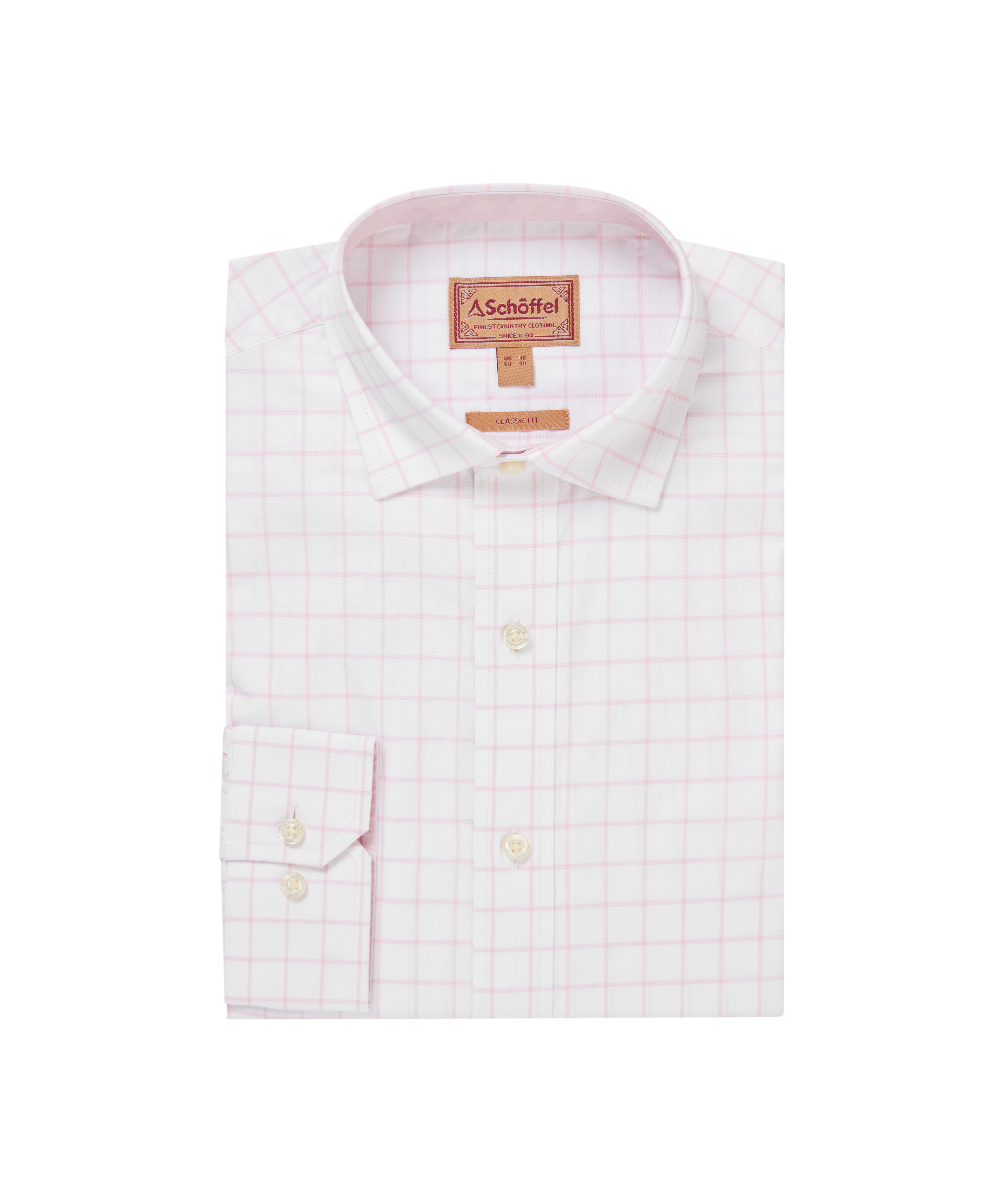 White checkered shirt with a visible brand label on a white background