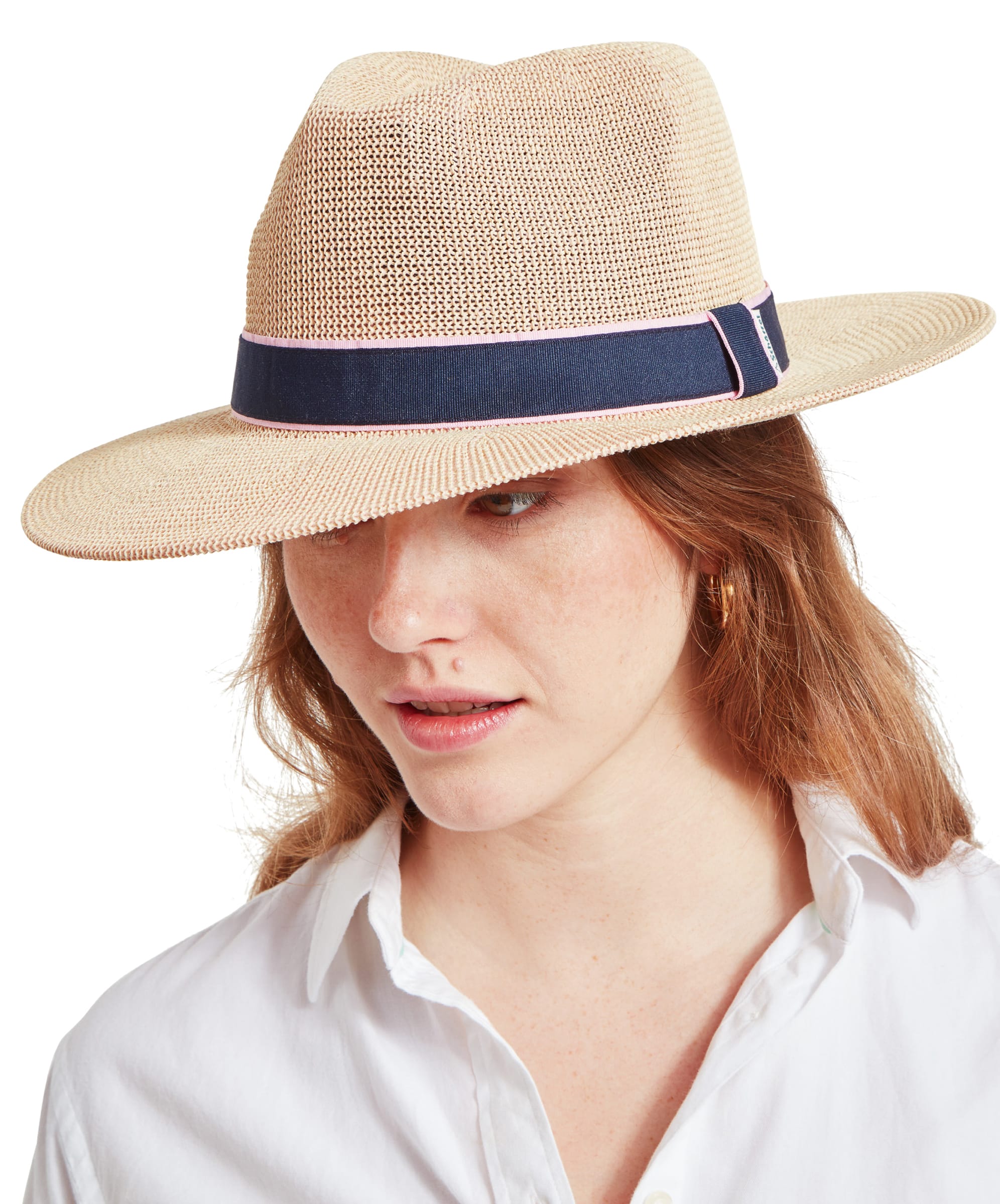 Porth Hat Navy Pink Stripe