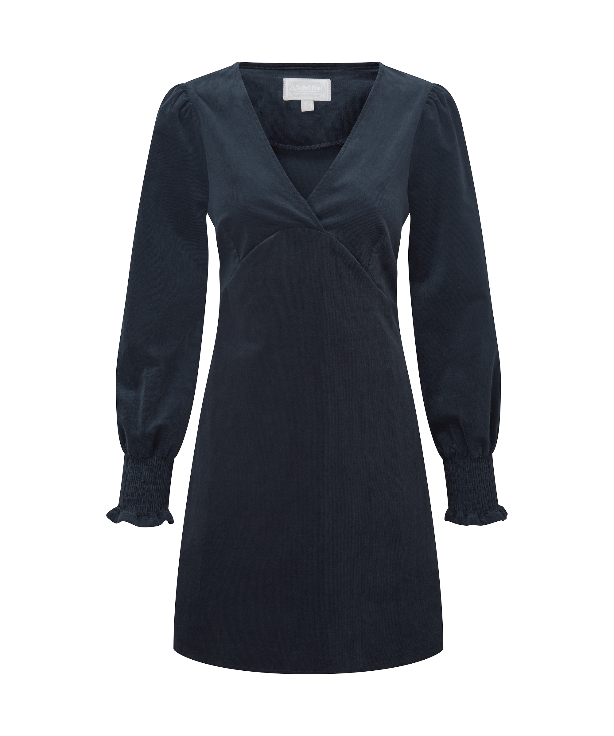 Schoffel black dress with long sleeves on a white background
