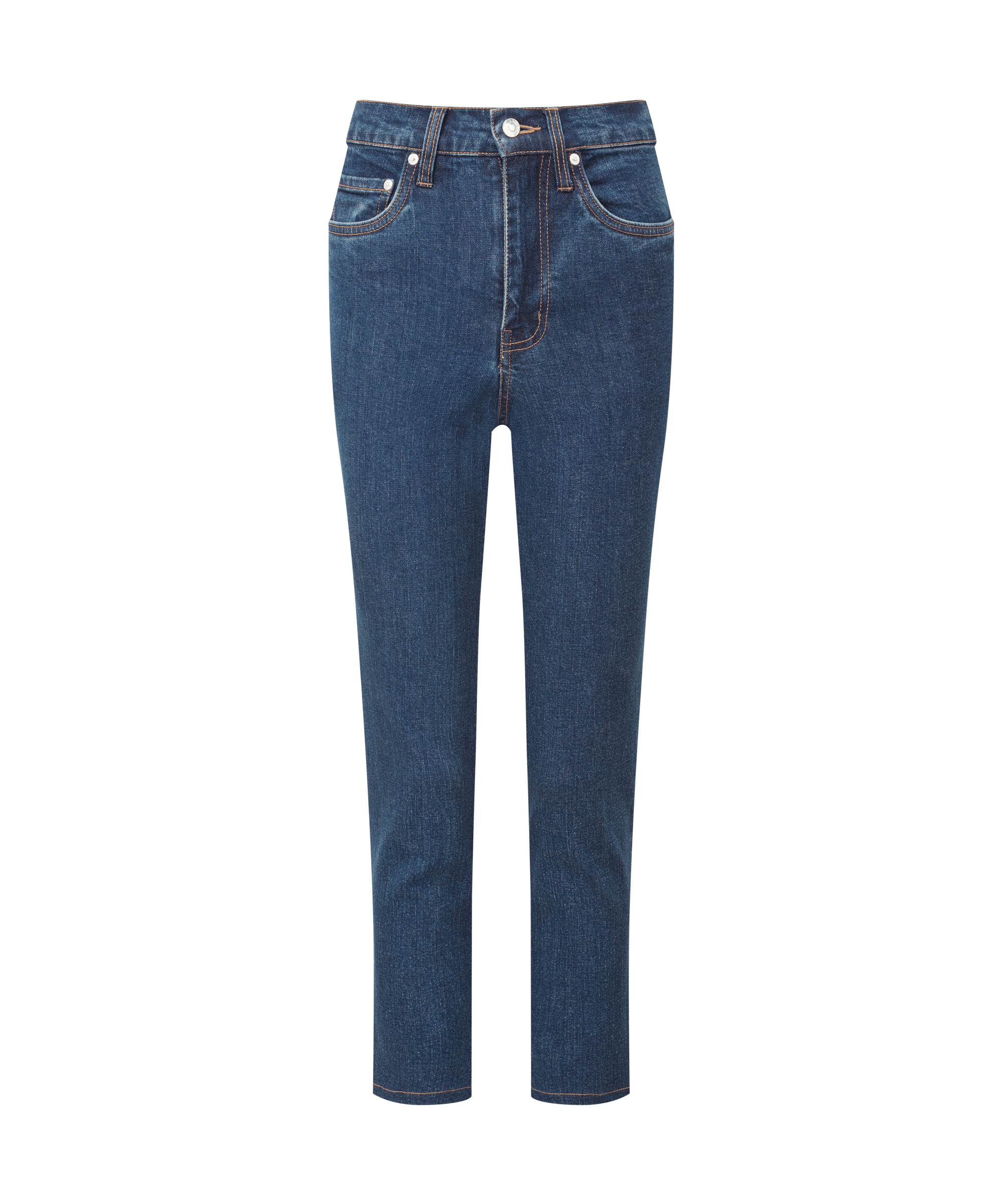 Schoffel blue denim jeans on a white background