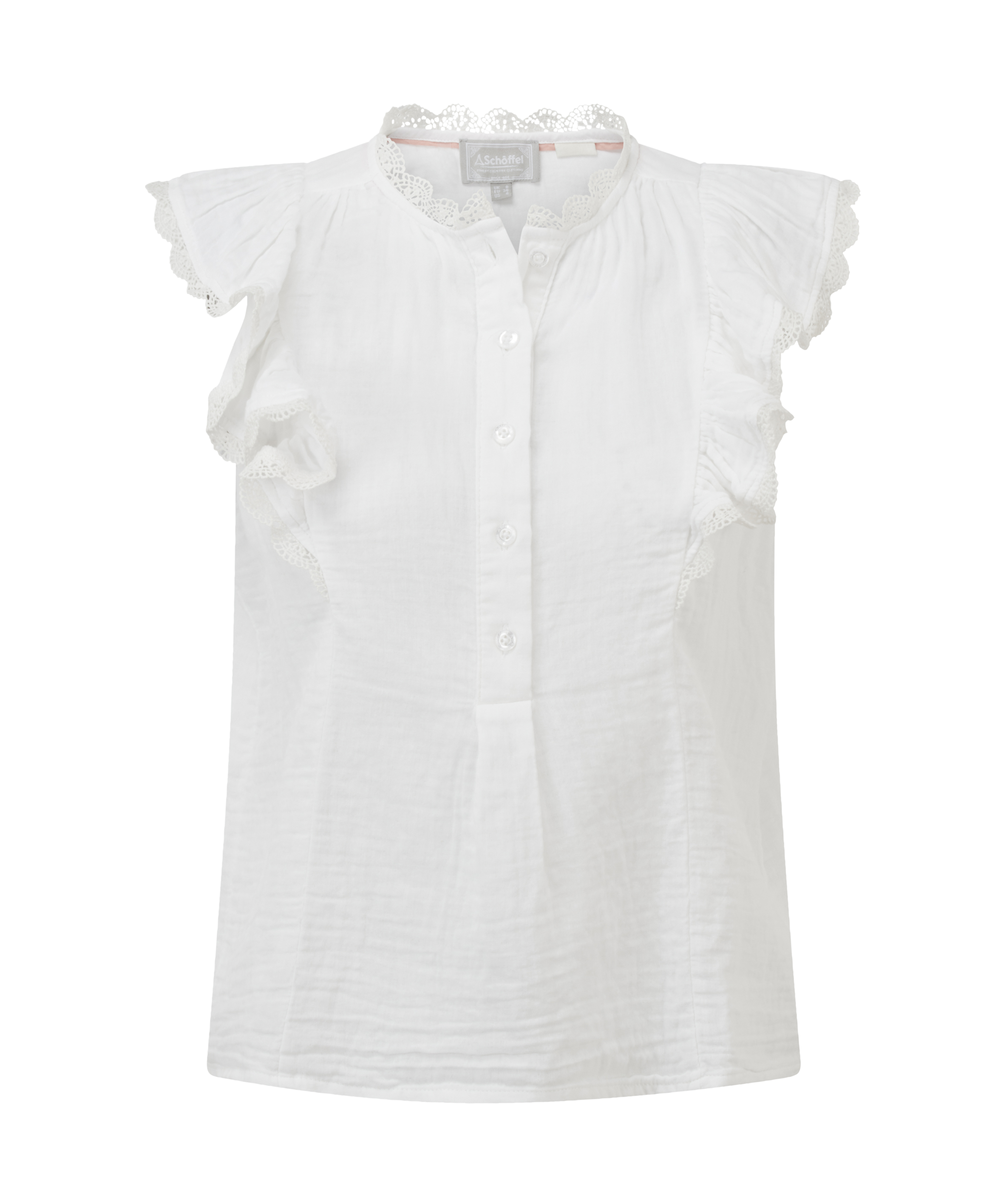 White blouse with ruffled sleeves on a white background