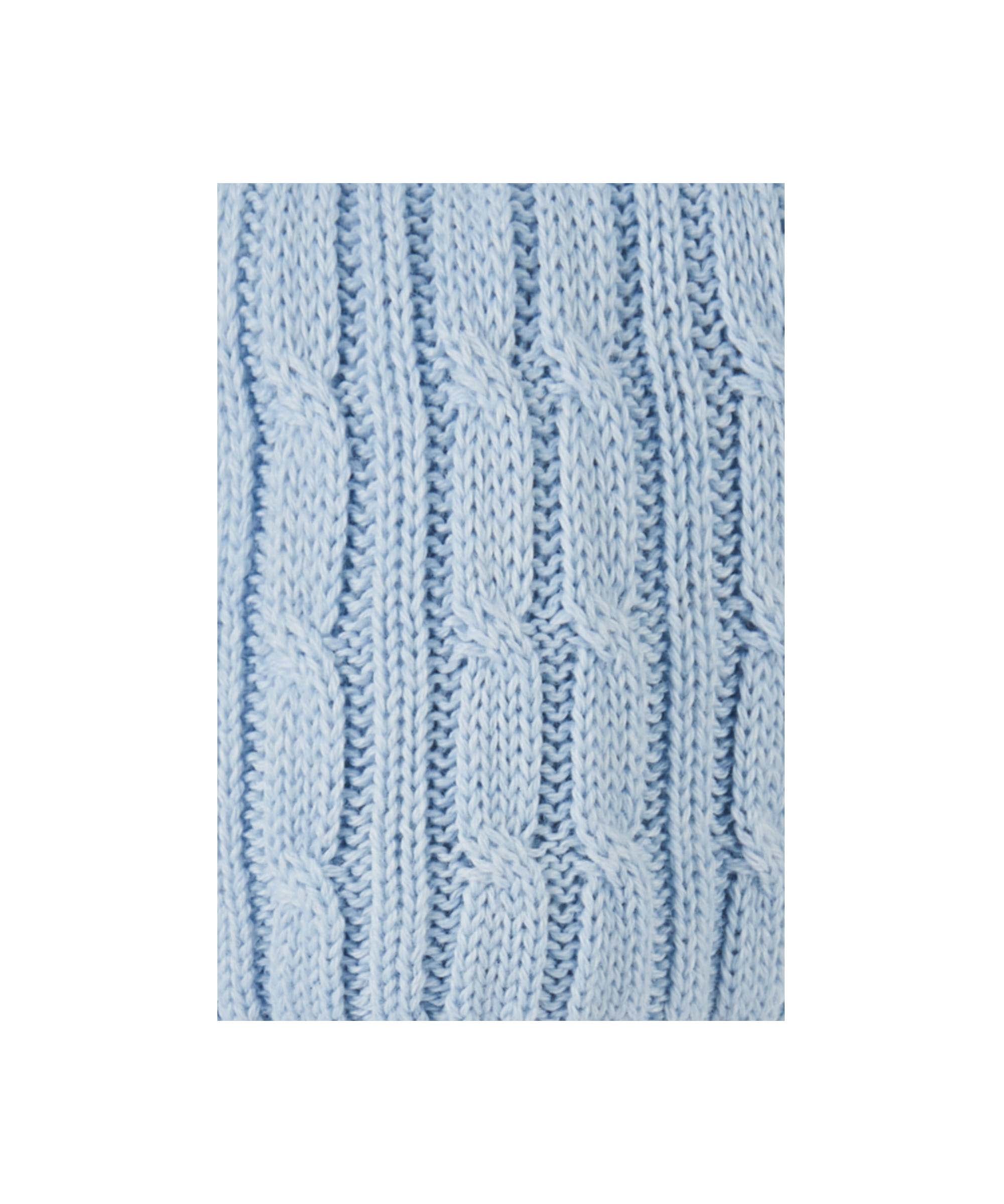 Close-up of a blue knitted fabric on a white background
