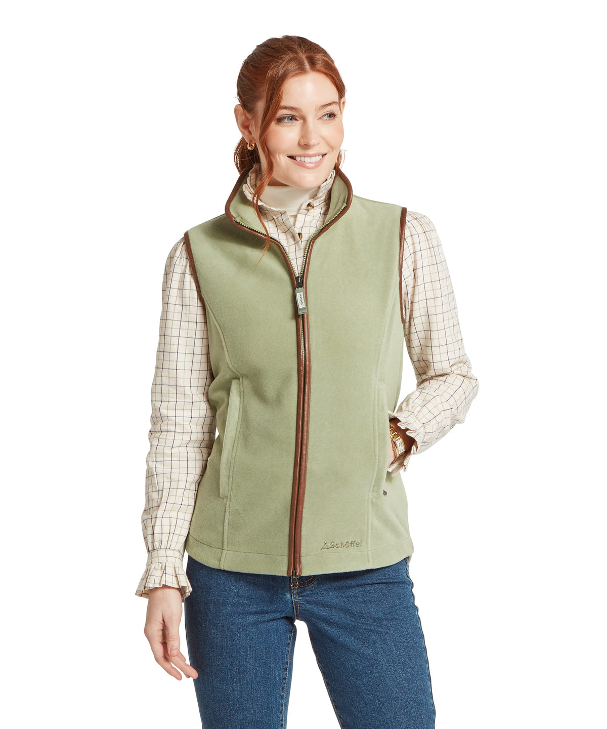 Lyndon II Fleece Gilet for women in Green, from Schöffel, subtle brand logo on the front