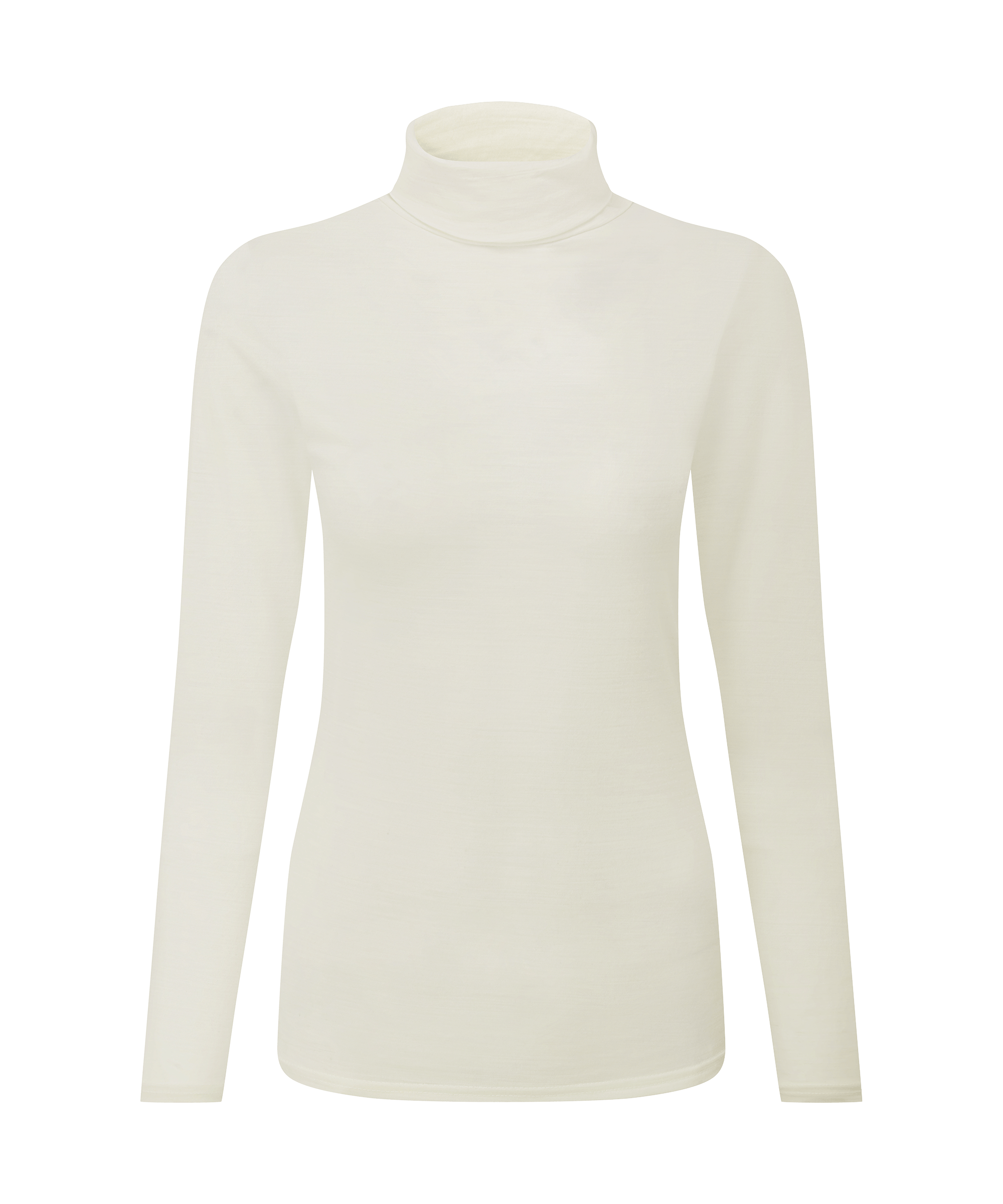 White turtleneck long sleeve top 
on a white background