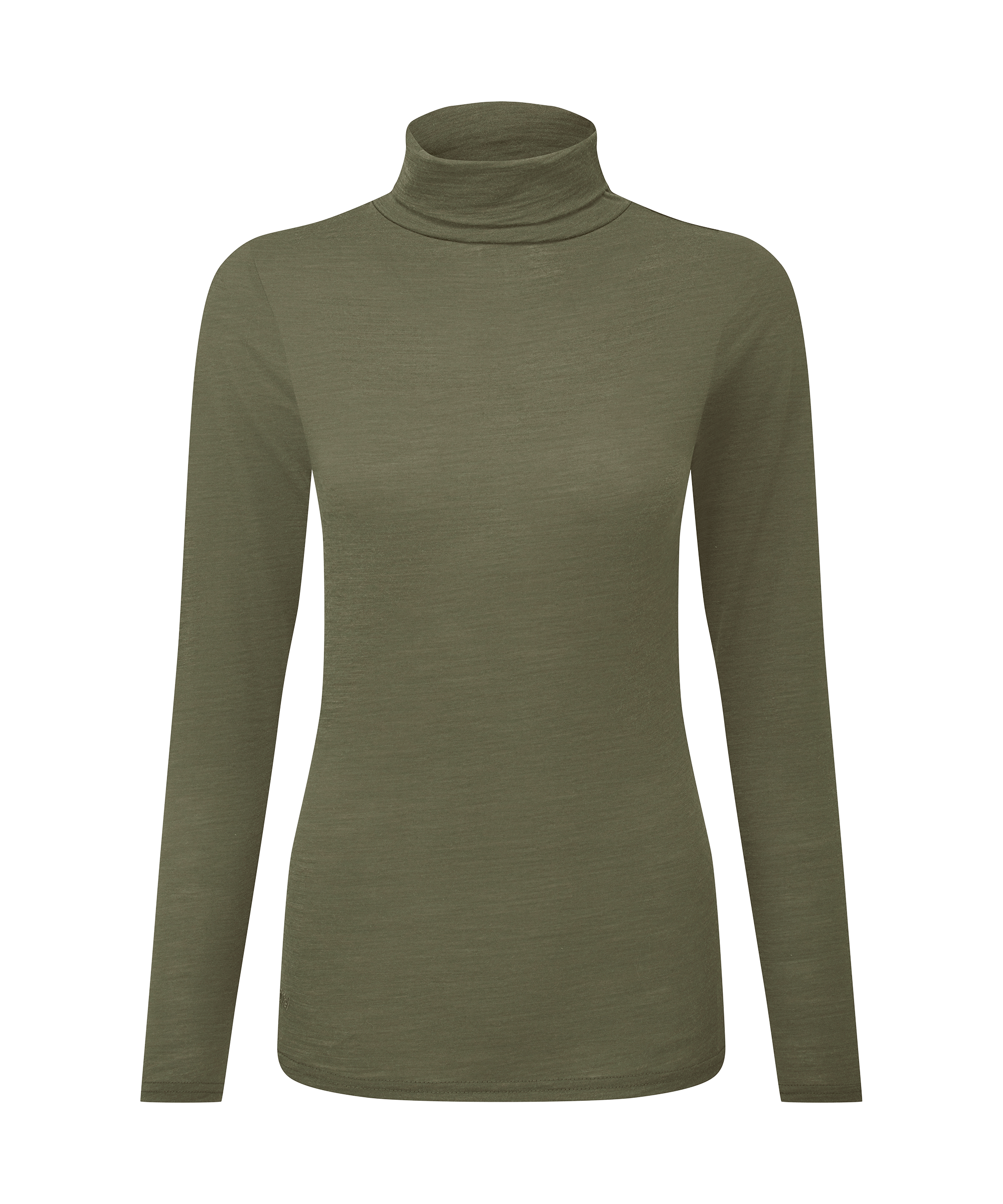 Green turtleneck sweater on a white background