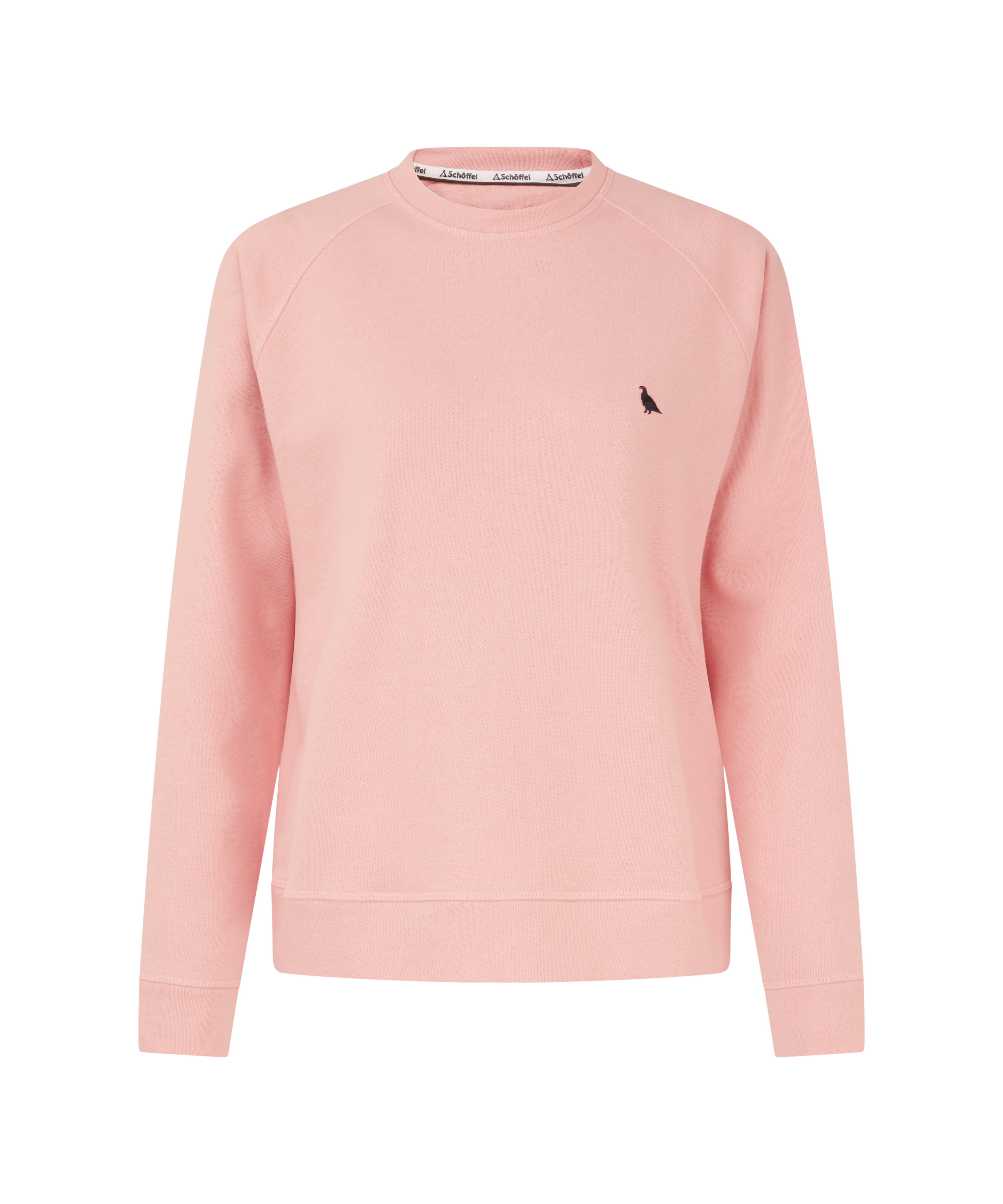 Light pink women's pullover sweatshirt laid flat to show full front design.