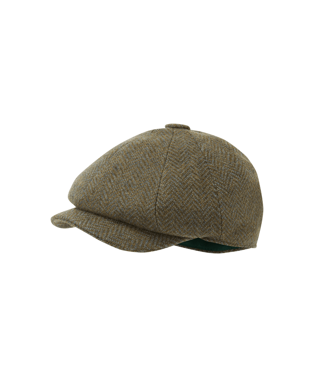 Example: Newsboy Tweed Cap Loden Herringbone Wide Tweed