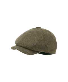 Example: Newsboy Tweed Cap Loden Herringbone Wide Tweed
