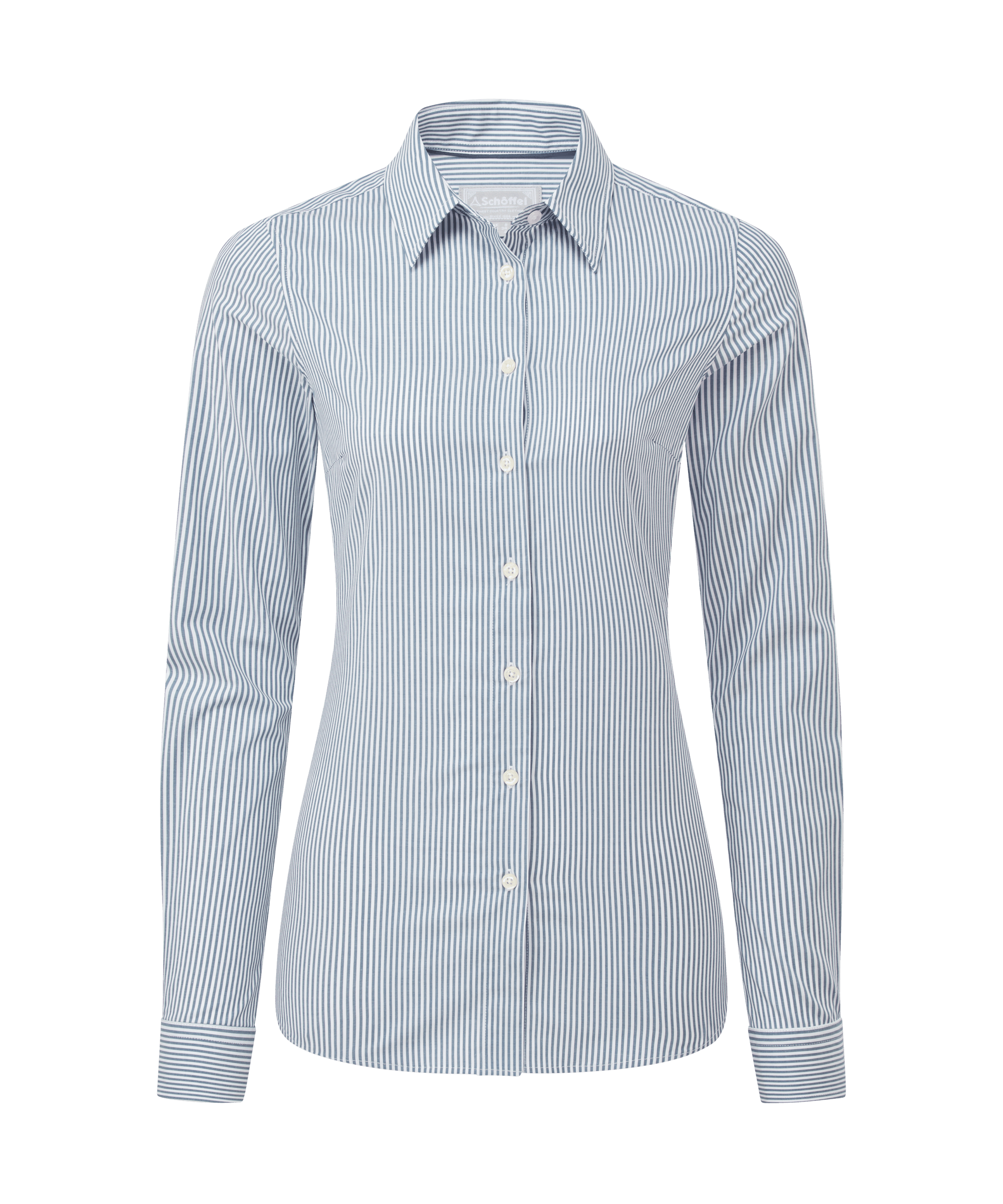 Schöffel Women's Norfolk Shirt in Blue — tailored fitted shirt in a classic blue and white stripe with button cuffs, a refined and versatile wardrobe staple equally at home on the estate or in town