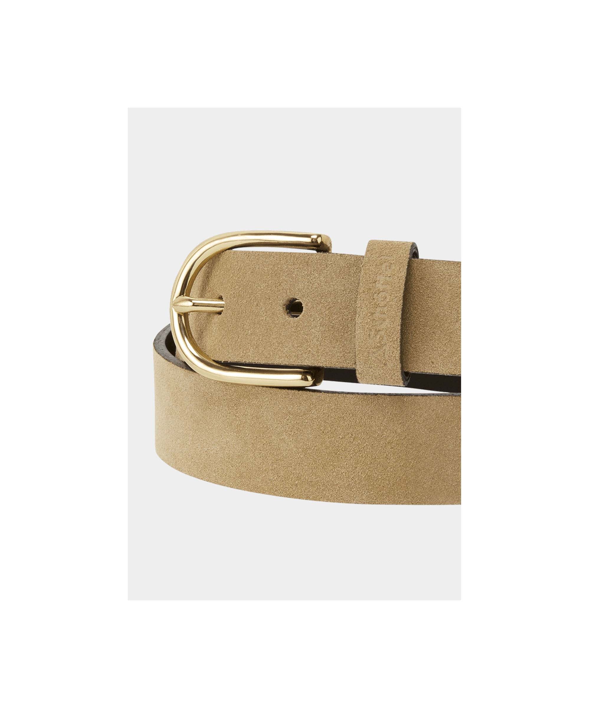 Schöffel Women's Padley Suede Belt in Beige with gold buckle close-up detail