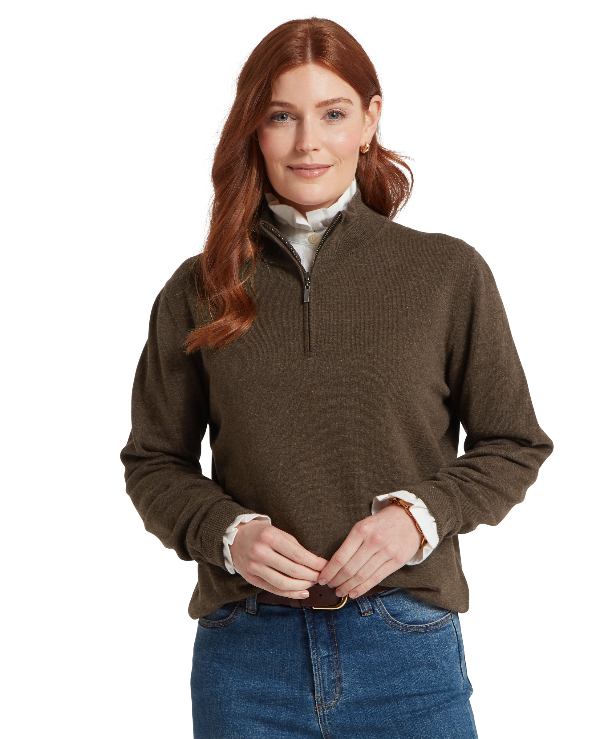 Polperro Pima Cotton Quarter Zip - Chocolate