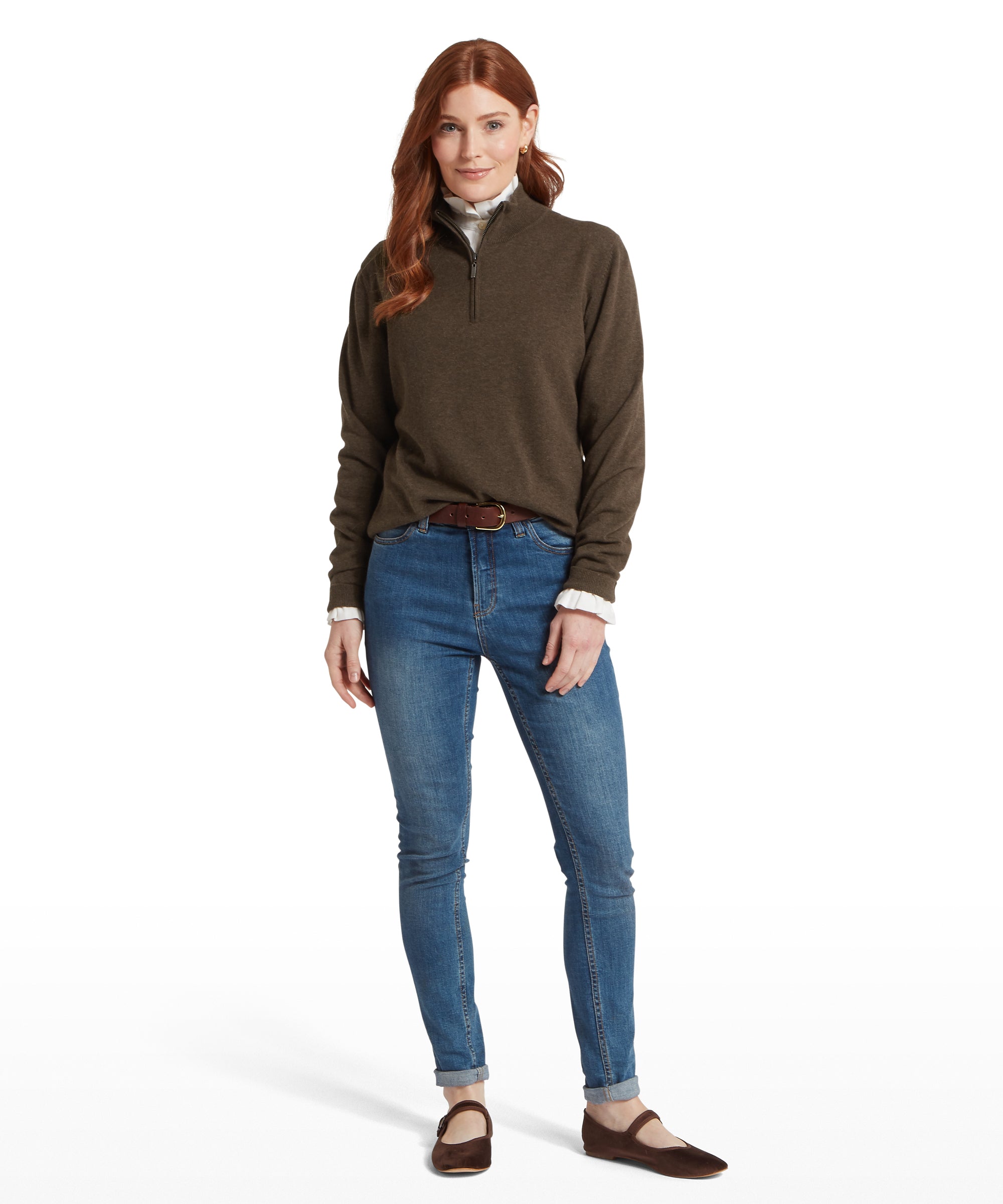 Polperro Pima Cotton Quarter Zip - Chocolate