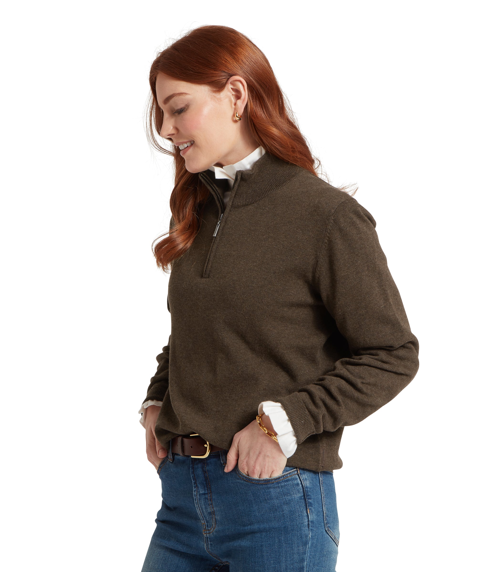 Polperro Pima Cotton Quarter Zip - Chocolate